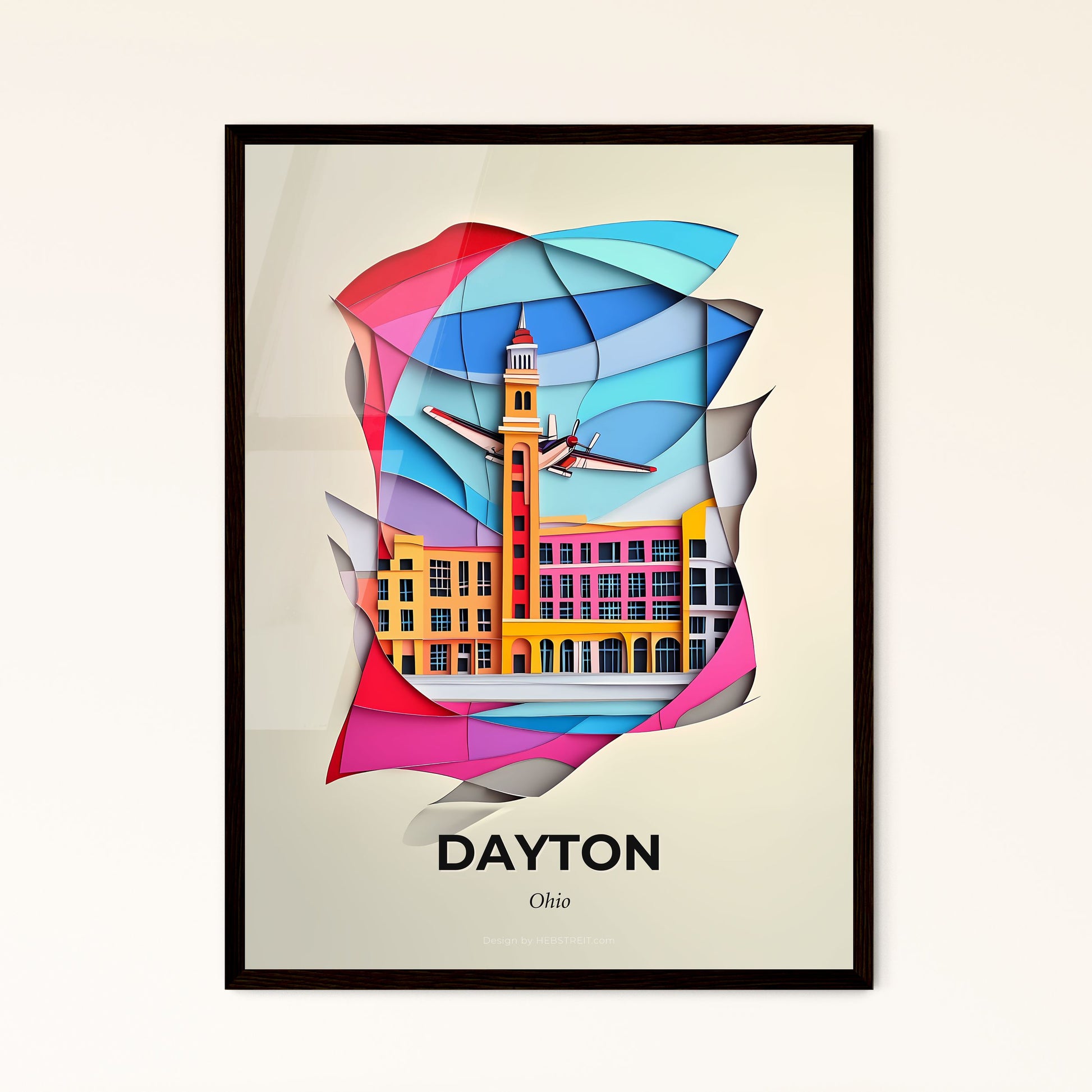 Vivid Dayton, Ohio - a paper cut of a building with a plane flying over it