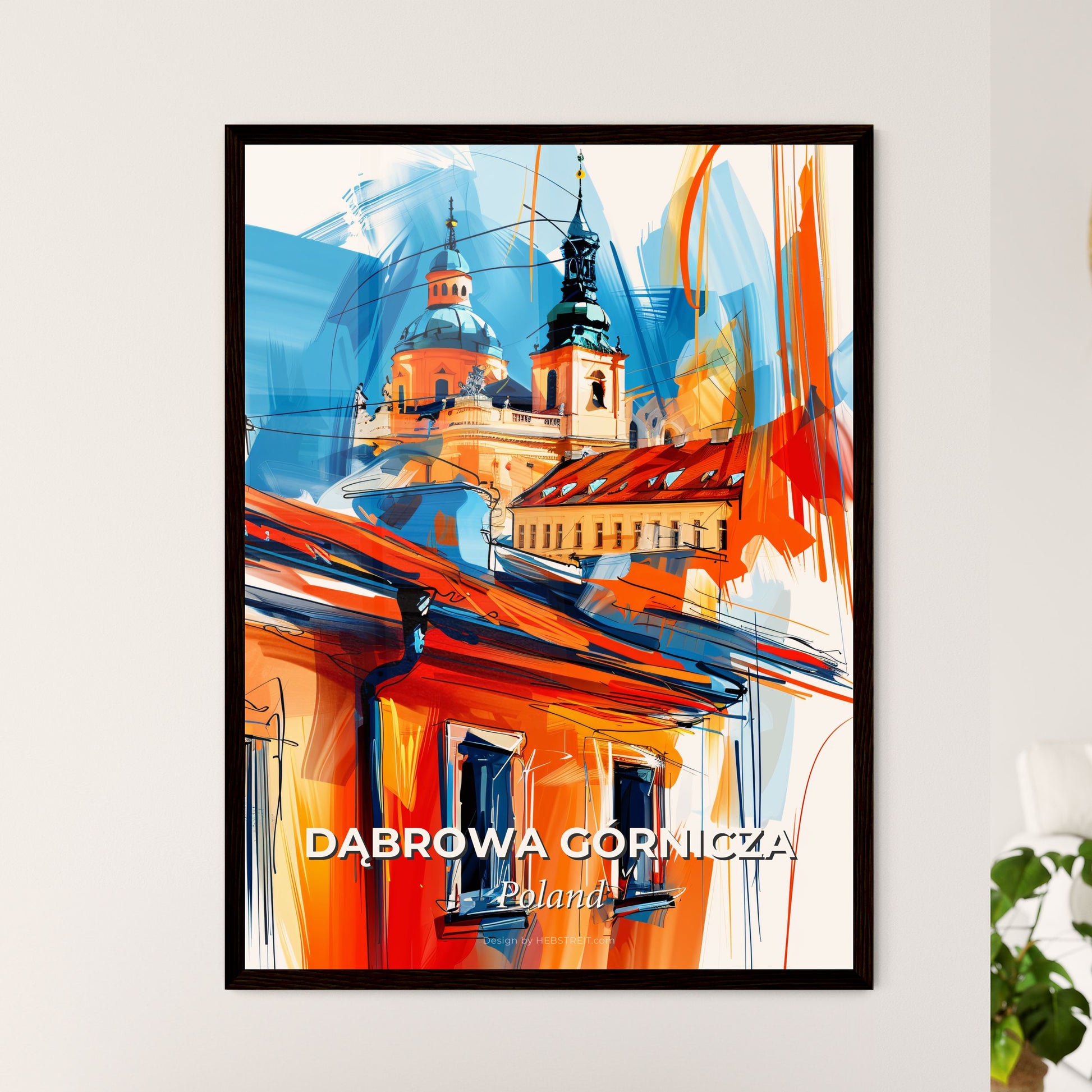 Vibrant Dąbrowa Górnicza, Poland - A Painting Of A Building With A Dome