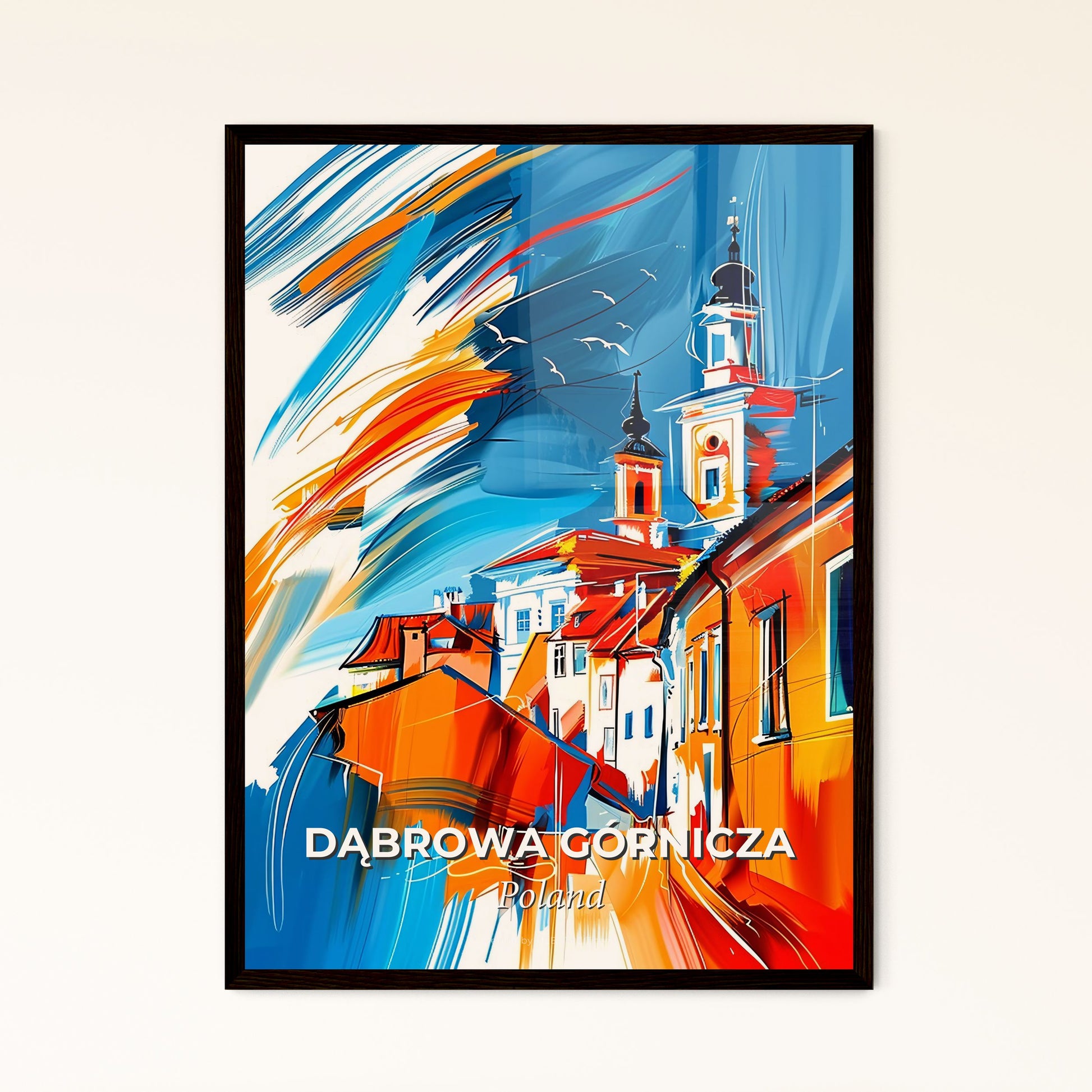 Vibrant Dąbrowa Górnicza, Poland - A Painting Of Buildings And A Blue Sky