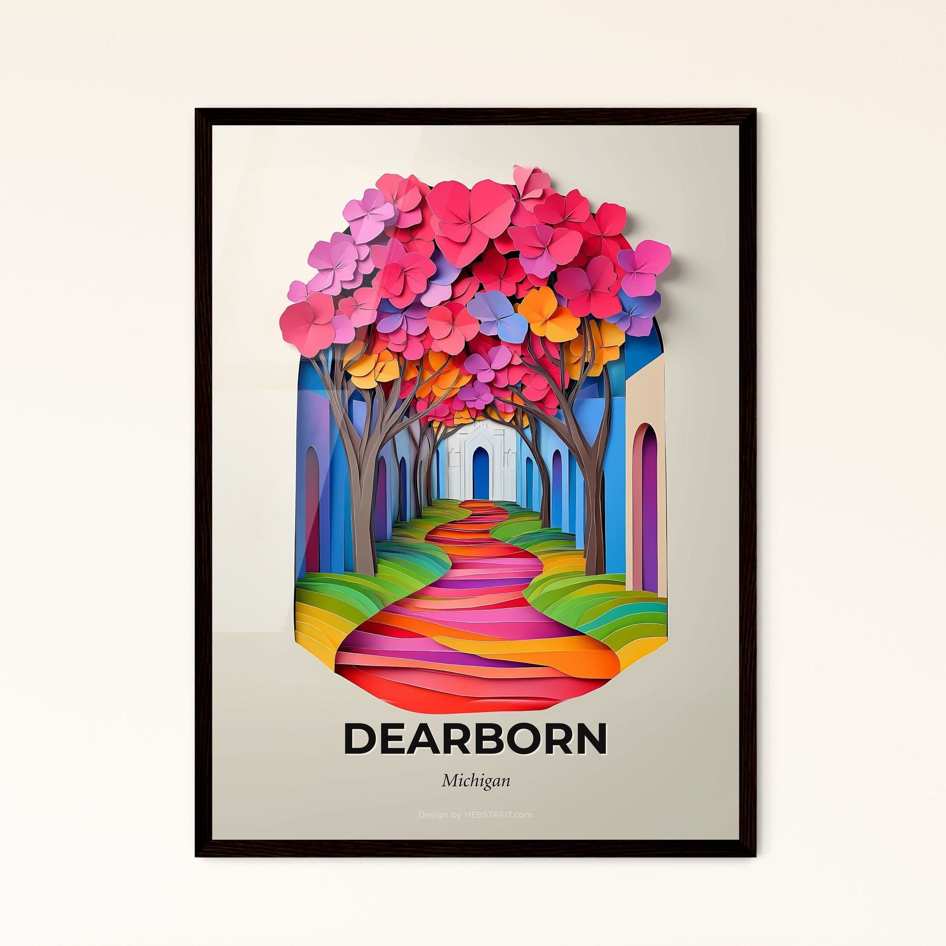 Vivid Dearborn, Michigan - a paper cut of a colorful pathway with flowers