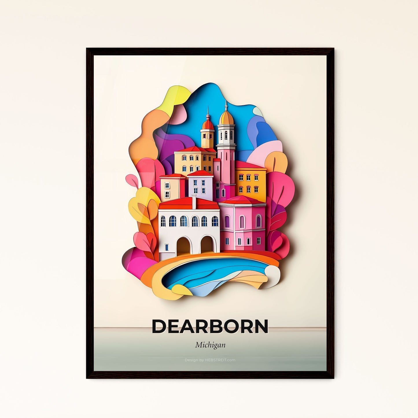 Vivid Dearborn, Michigan - a paper cut of a city with a bridge