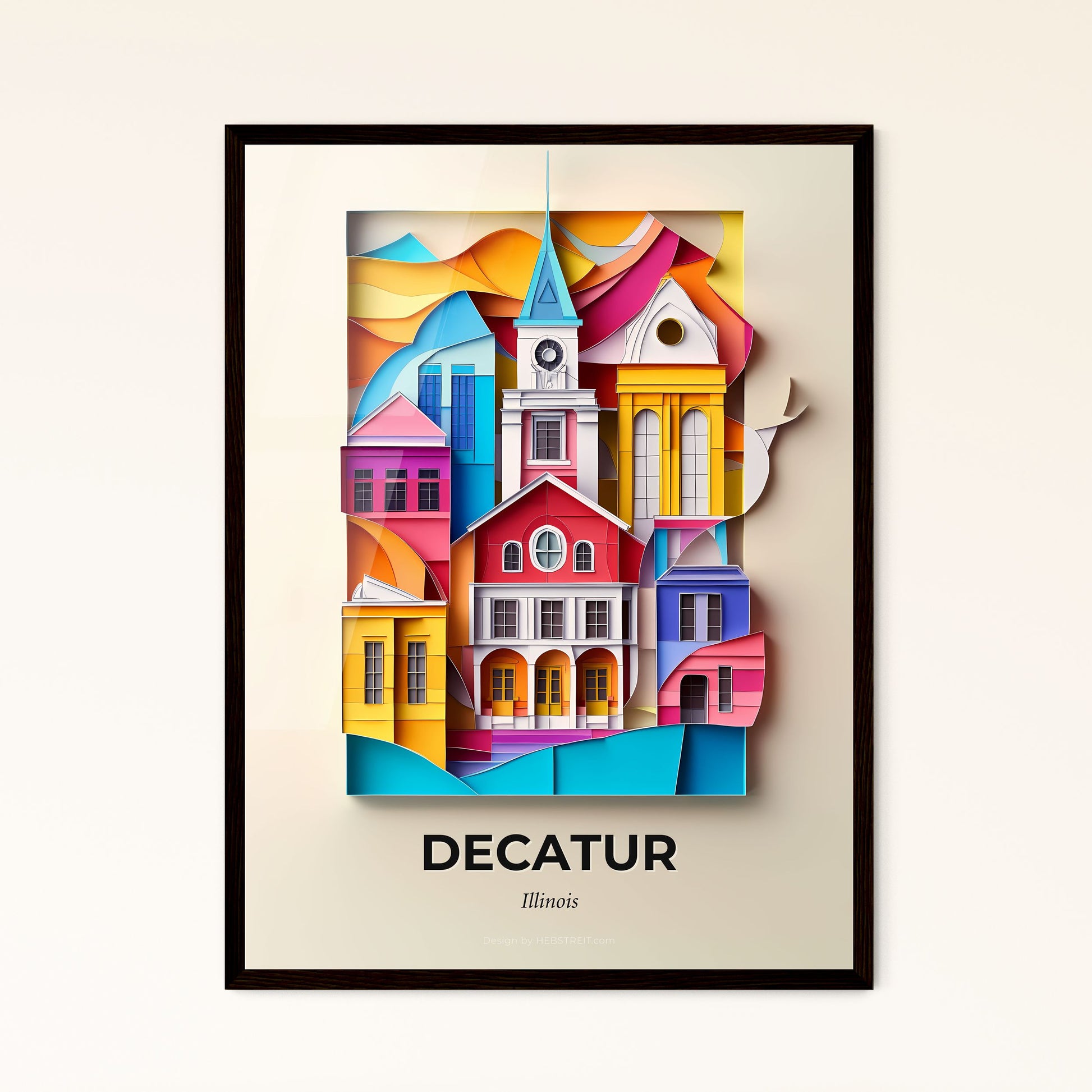 Vivid Decatur, Illinois - a colorful city with a clock tower in the middle