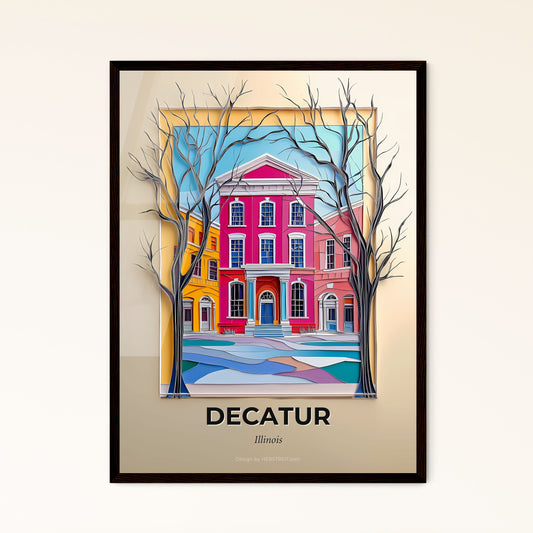 Vivid Decatur, Illinois - a painting of a building with a tree in front of it