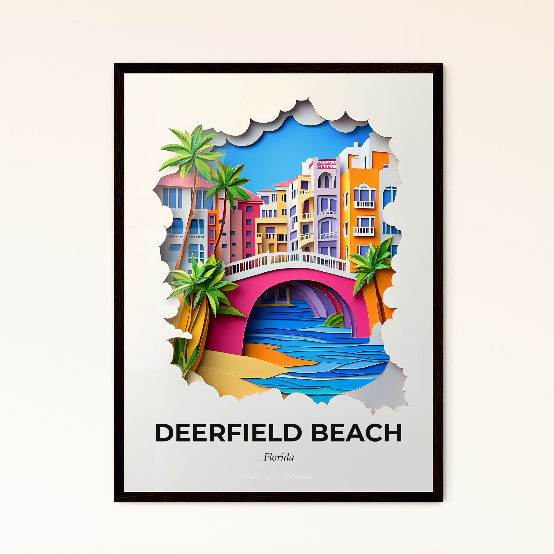 Vivid Deerfield Beach, Florida - a paper cut of a bridge over a river