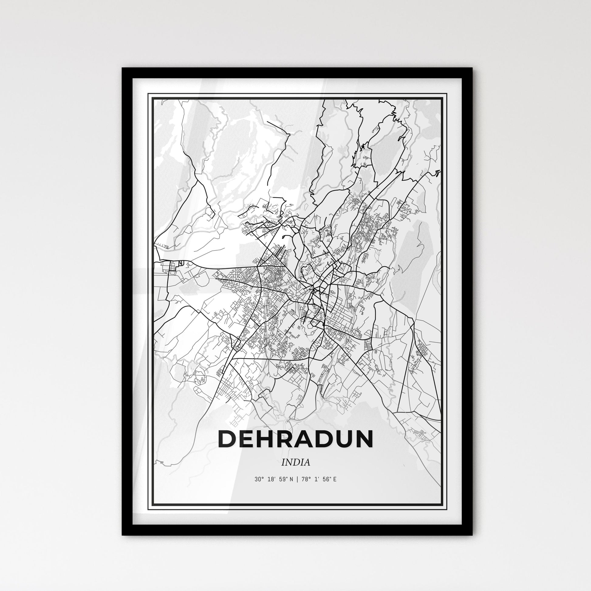 Dehradun India - Scandinavian Style City Map for Modern Home Decor