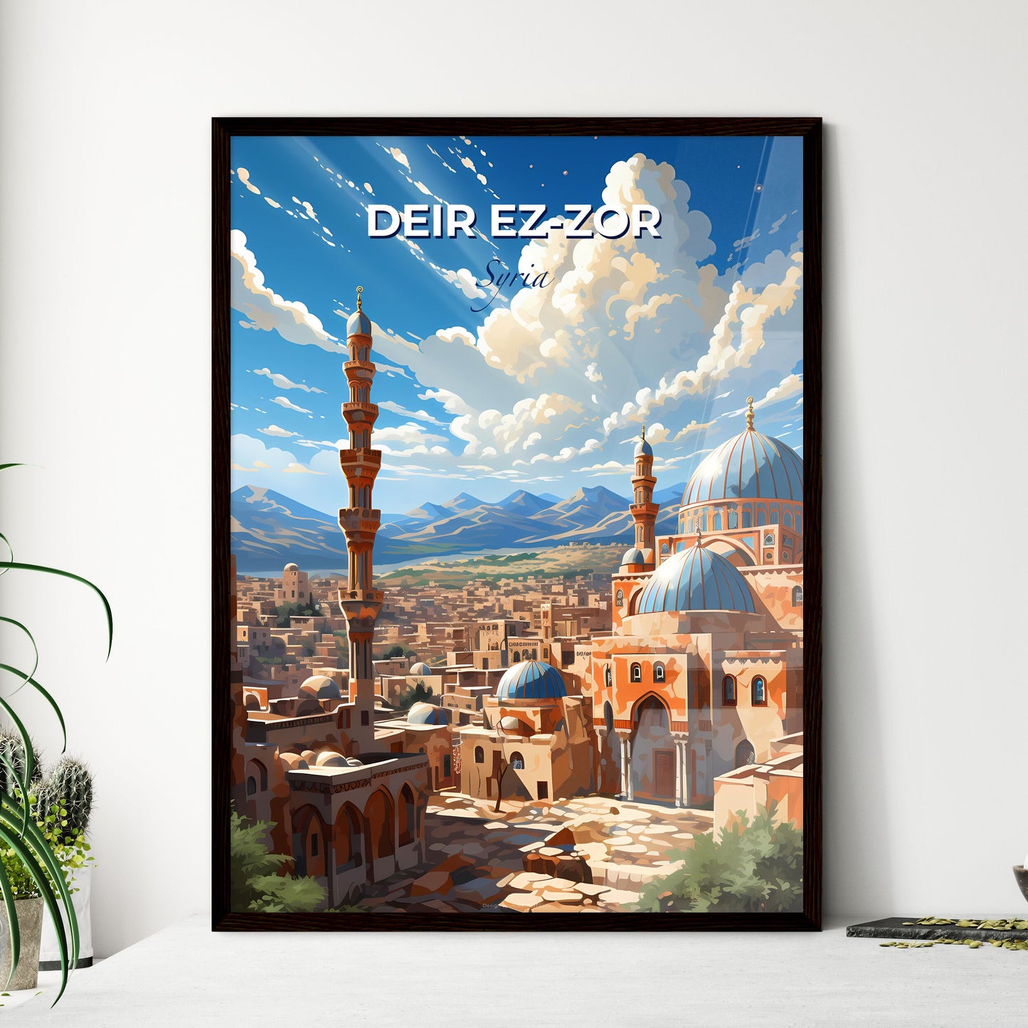 Deir ez-Zor Cityscape Painting Syria Skyline Blue Dome Architecture Art Default Title
