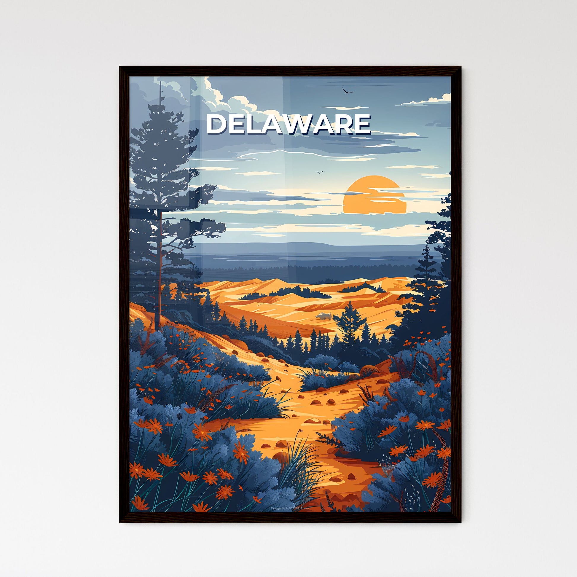 Artistic Landscape Painting: Vibrant Delaware Meadow with Foliage and Blossoms