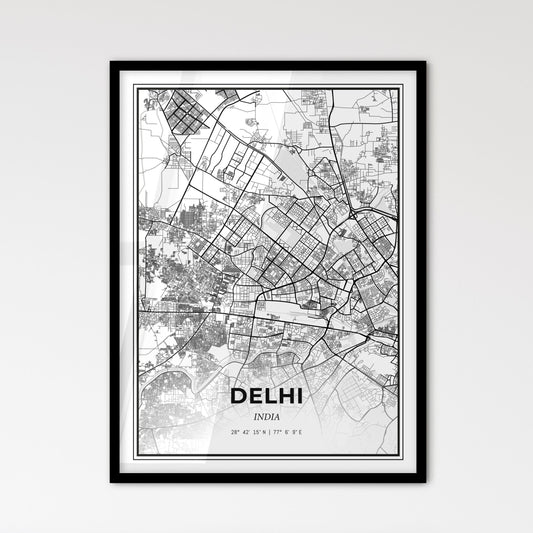 Delhi India - Scandinavian Style City Map for Modern Home Decor