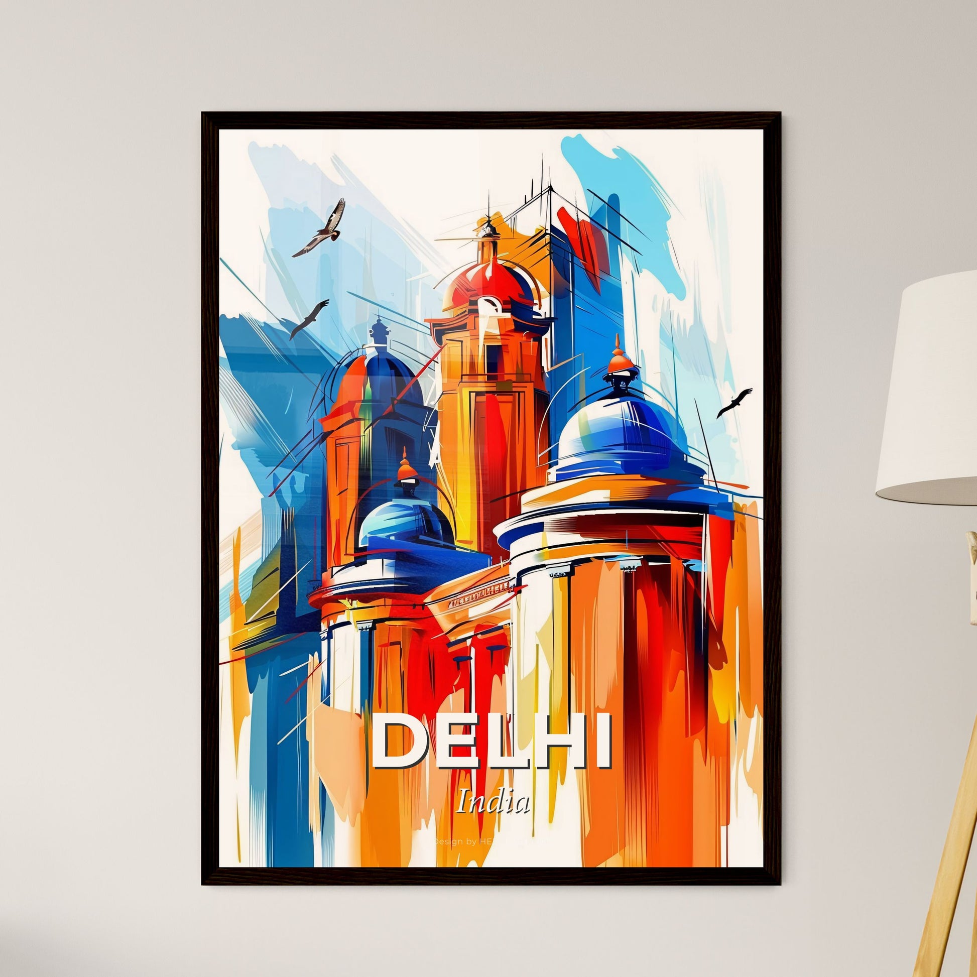 Vibrant Delhi, India - A Painting Of A Building With Blue Domes