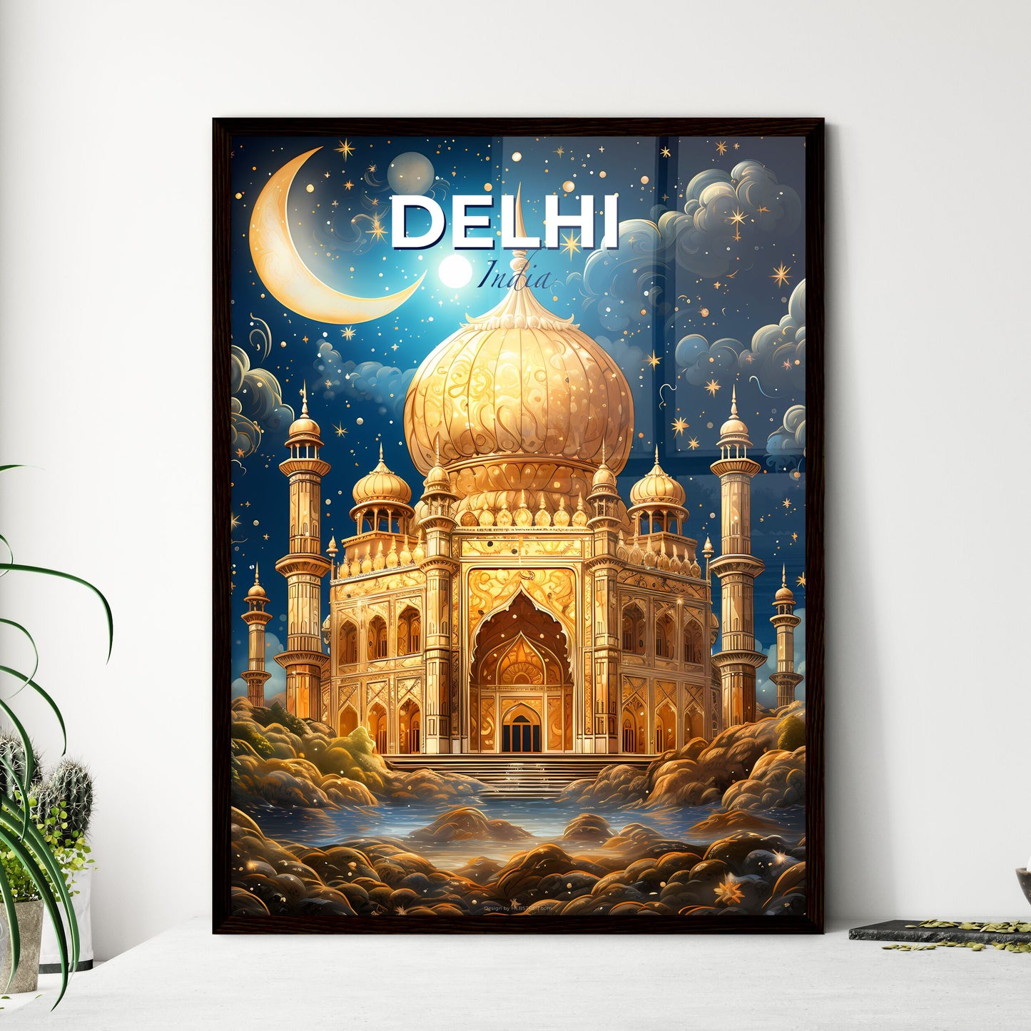 Golden Dome City Skyline Painting India Art Moon Default Title