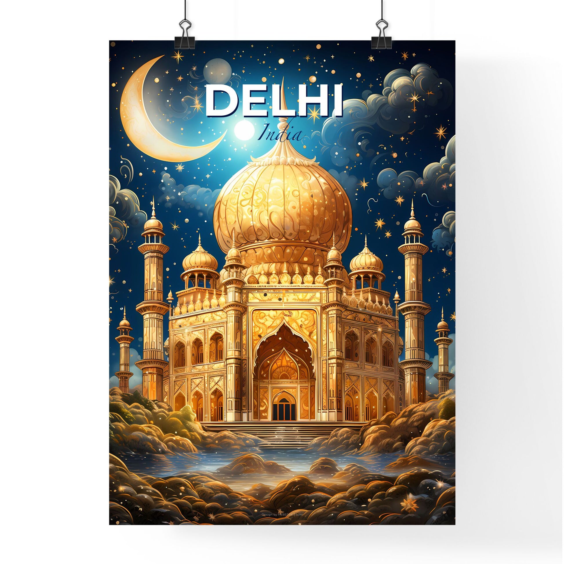 Golden Dome City Skyline Painting India Art Moon Default Title