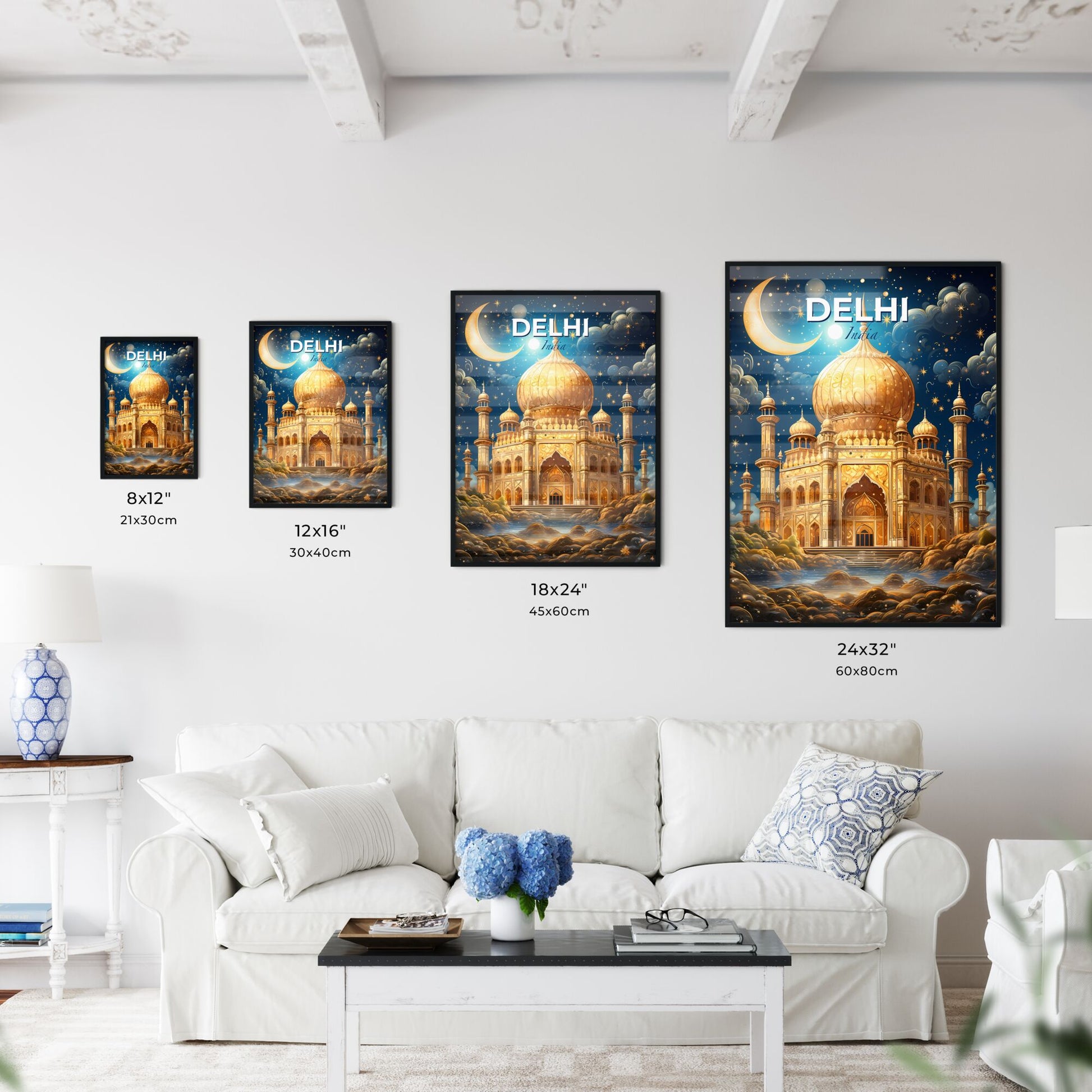 Golden Dome City Skyline Painting India Art Moon Default Title