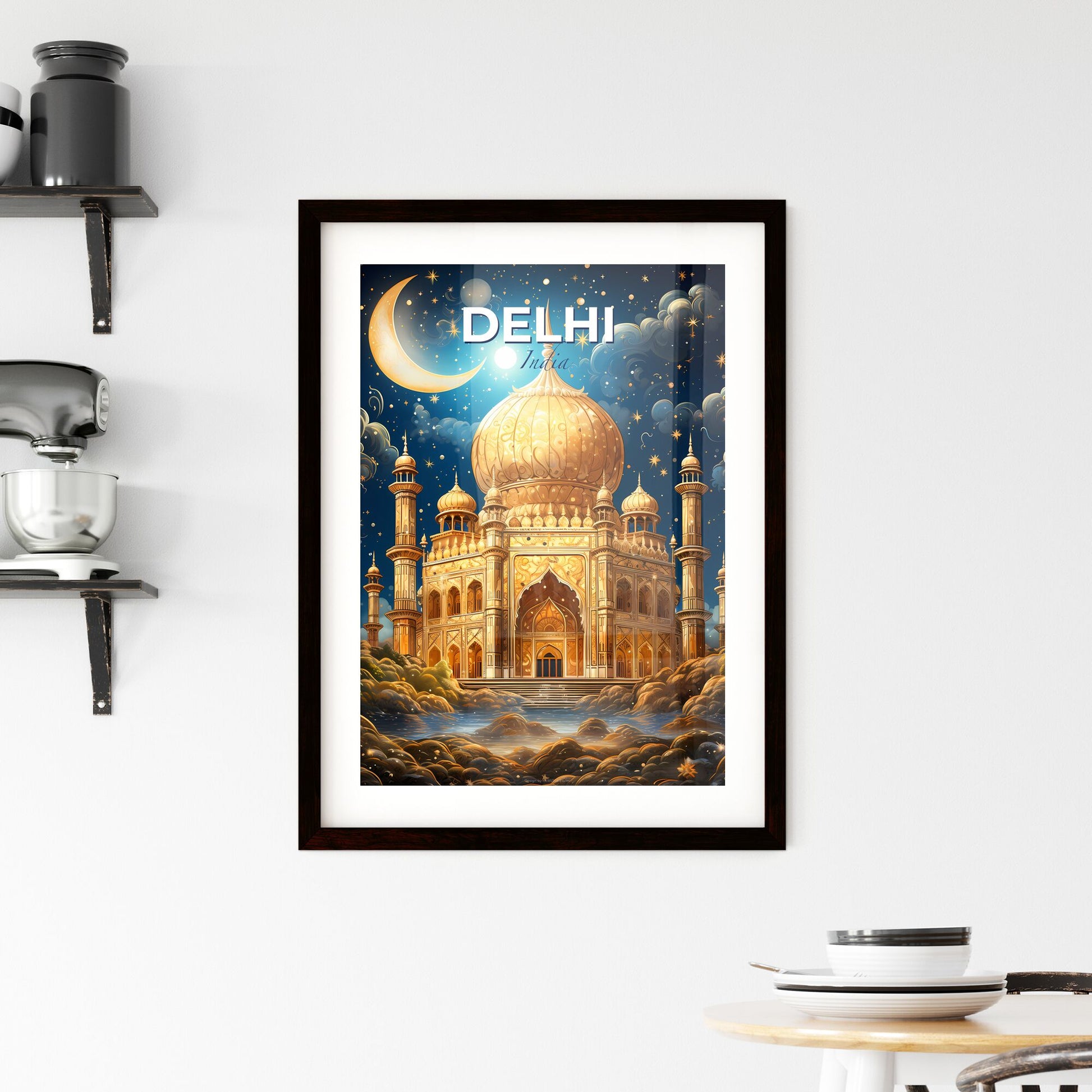 Golden Dome City Skyline Painting India Art Moon Default Title