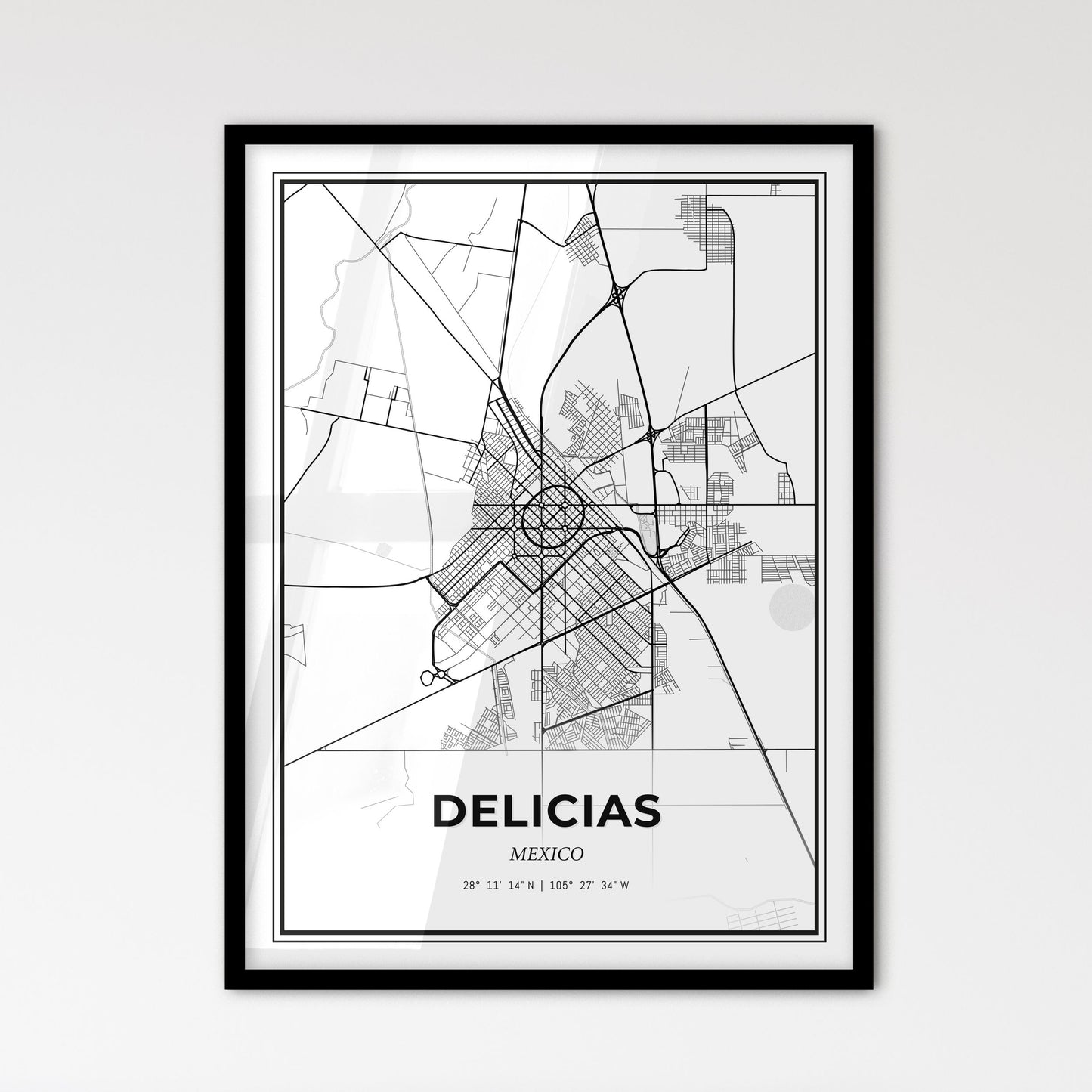 Delicias Mexico - Scandinavian Style City Map for Modern Home Decor