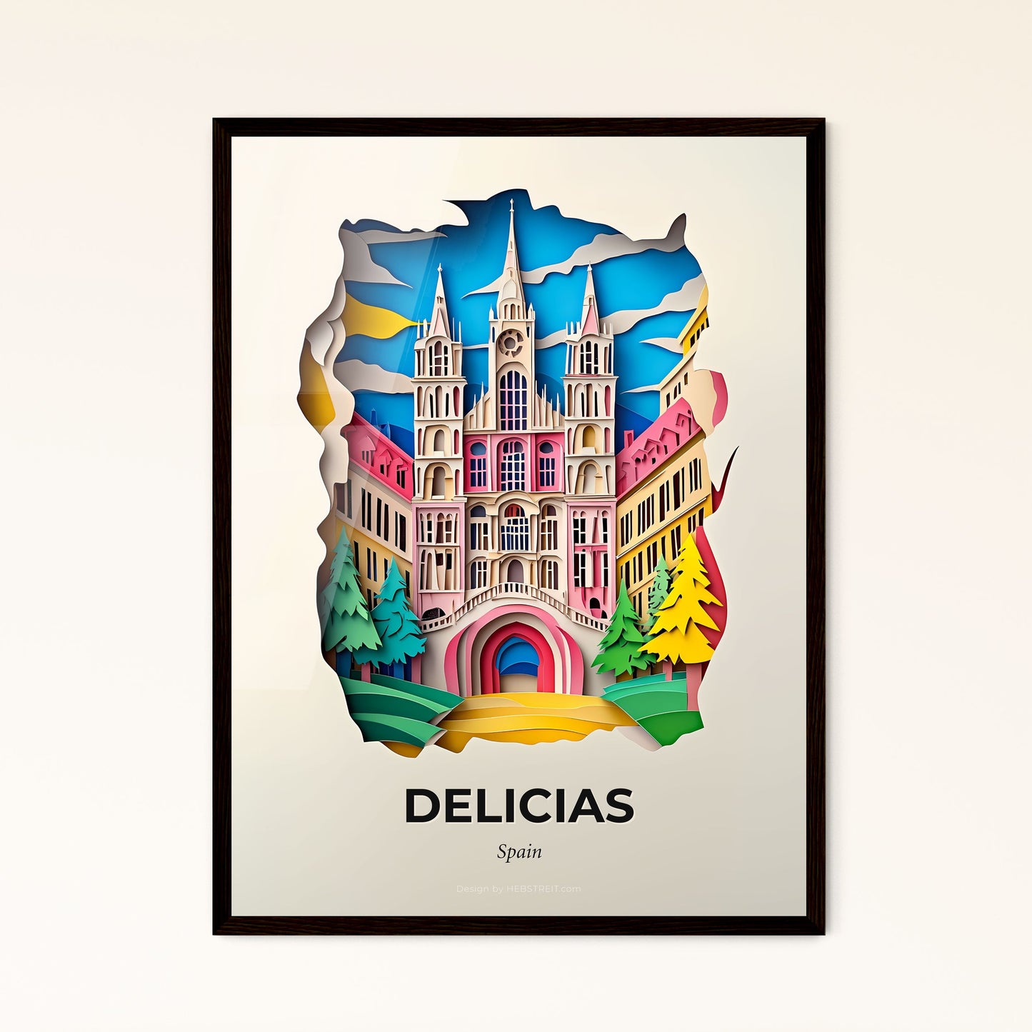 Vivid Delicias, Spain - a paper cut of a castle with a clock tower