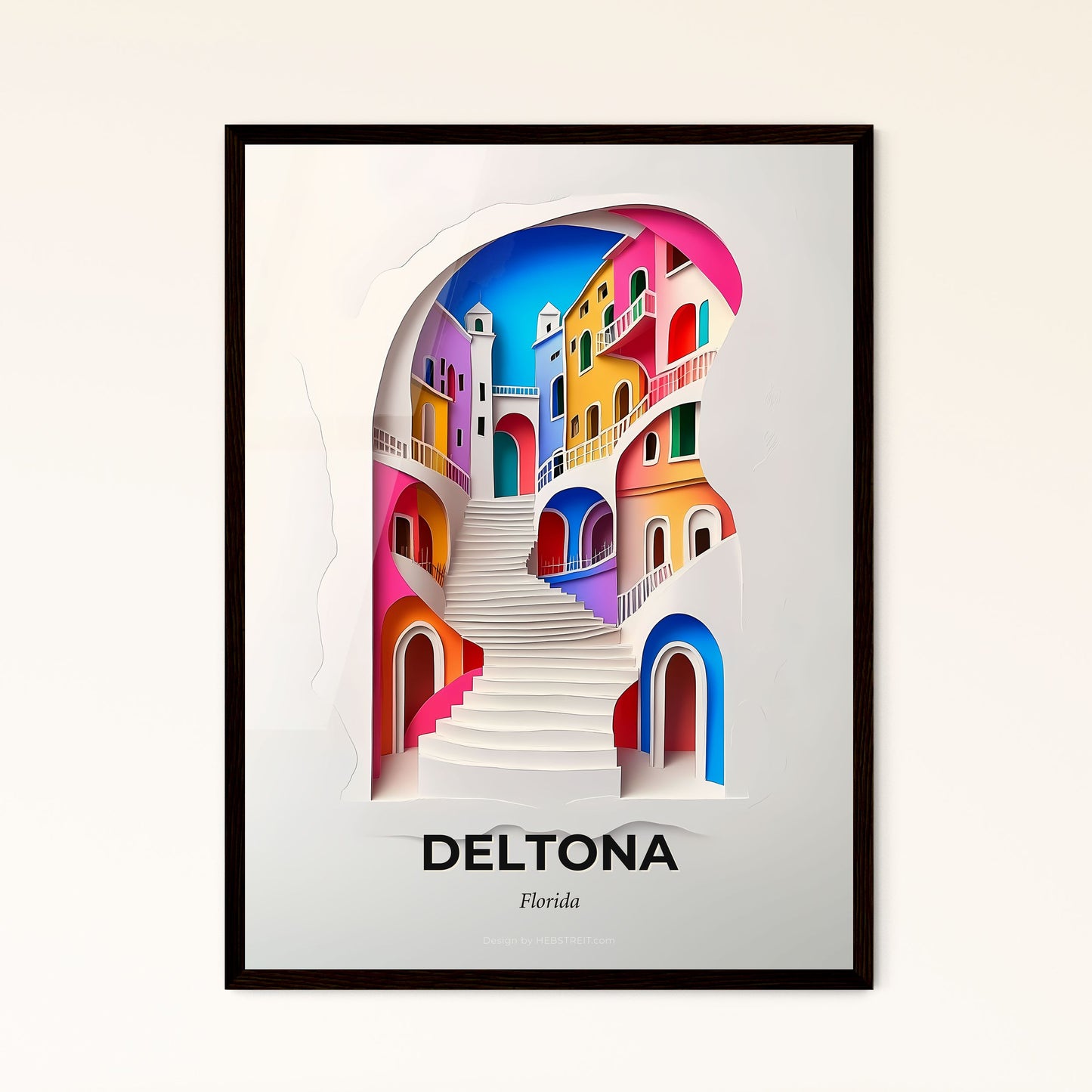 Vivid Deltona, Florida - a paper cut of a colorful city with stairs