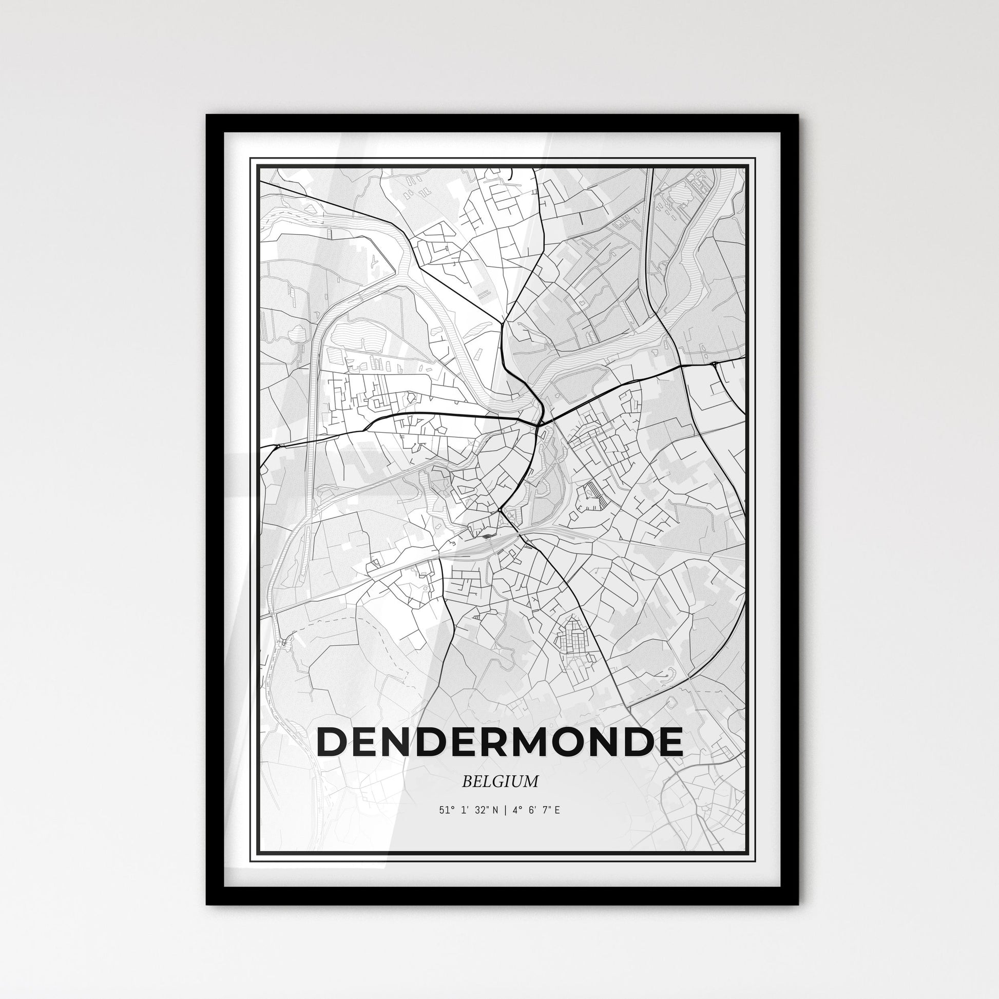 Dendermonde  Belgium - Scandinavian Style City Map for Modern Home Decor