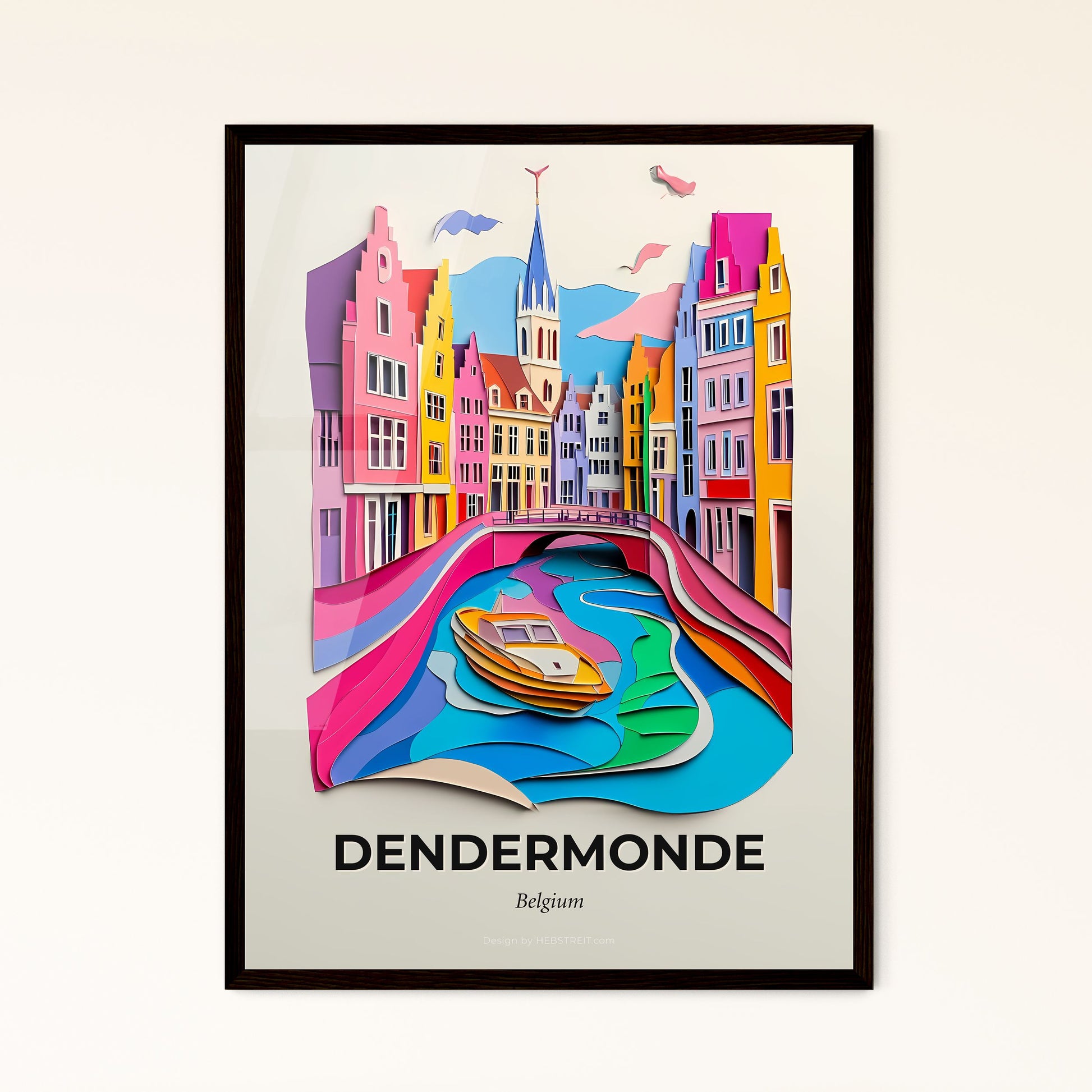 Vivid Dendermonde , Belgium - a paper cut of a boat on a river