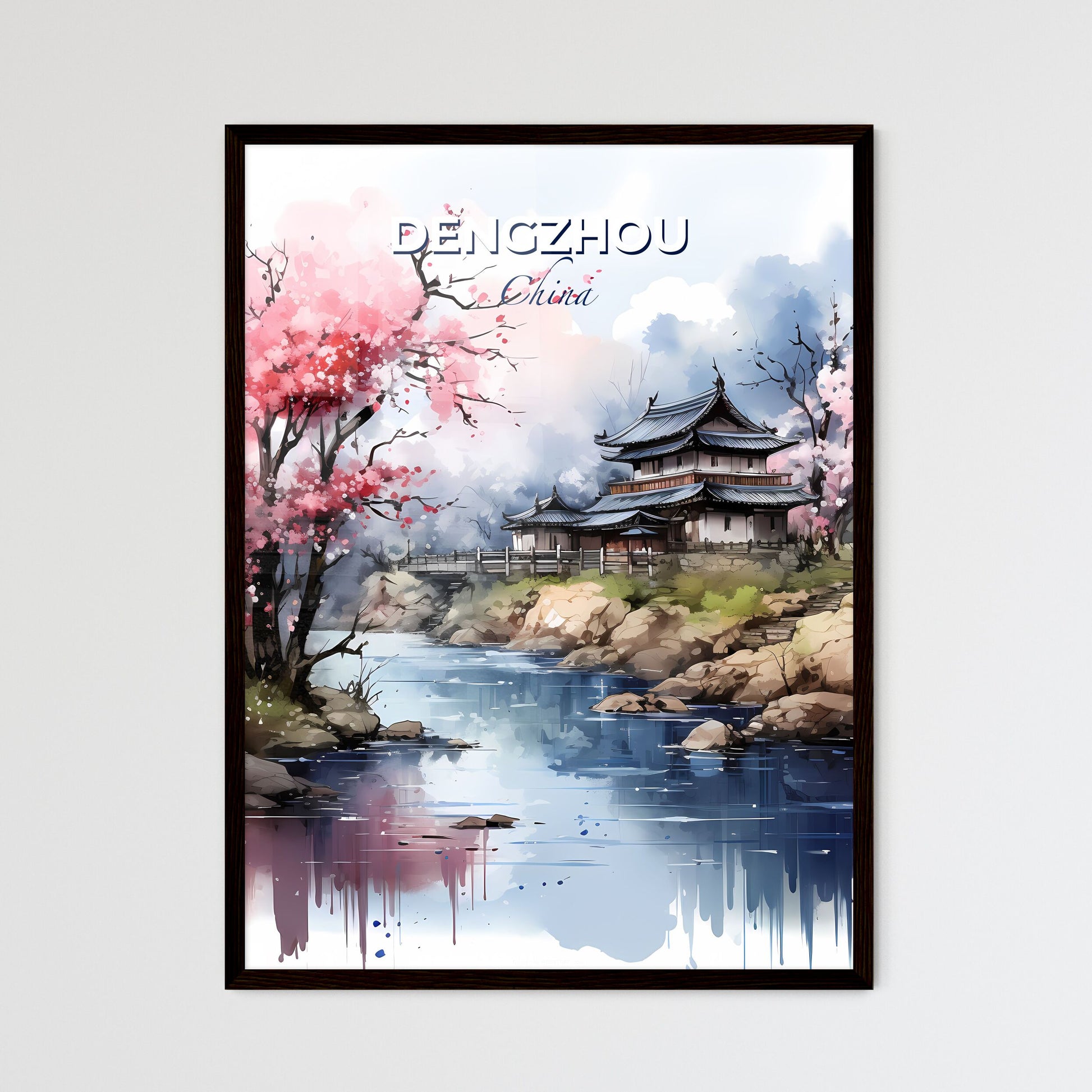 Dengzhou China Skyline Painting - Vibrant Art of a Building by the River Default Title