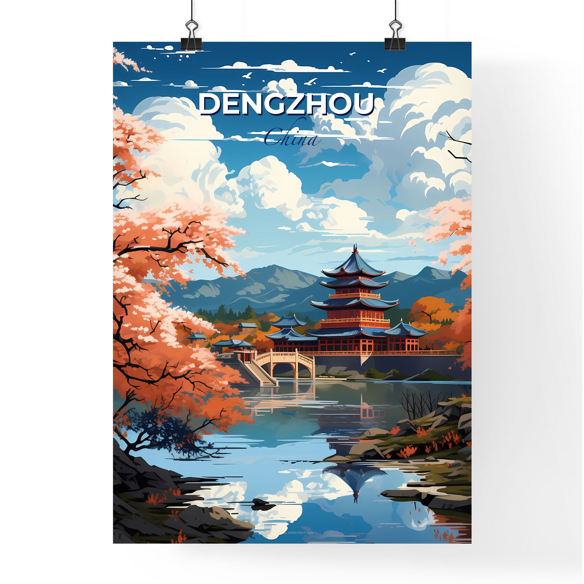 Dengzhou China Skyline Painting Pagoda Lake Vibrant Art Traditional Chinese Landscape Default Title