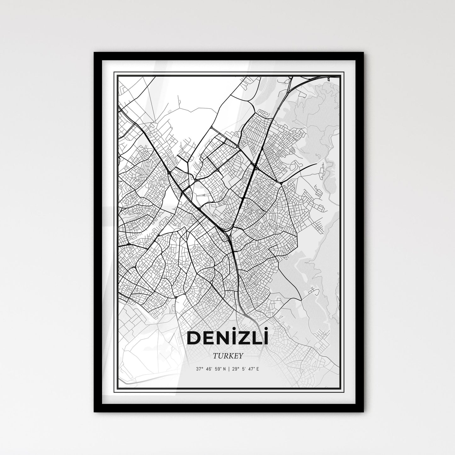 Denizli Turkey - Scandinavian Style City Map for Modern Home Decor