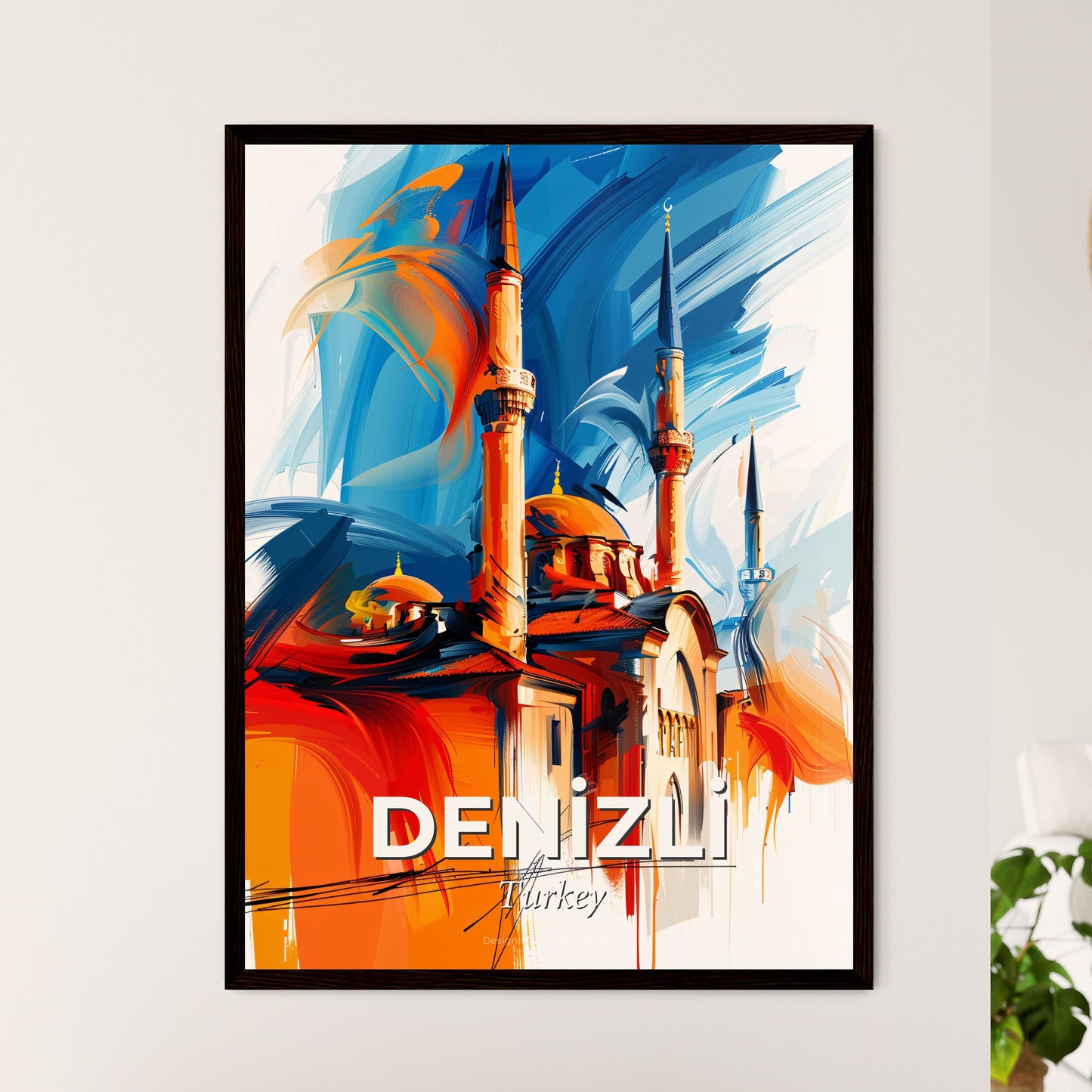 Vibrant Deni̇zli̇, Turkey - A Painting Of A Building With Towers