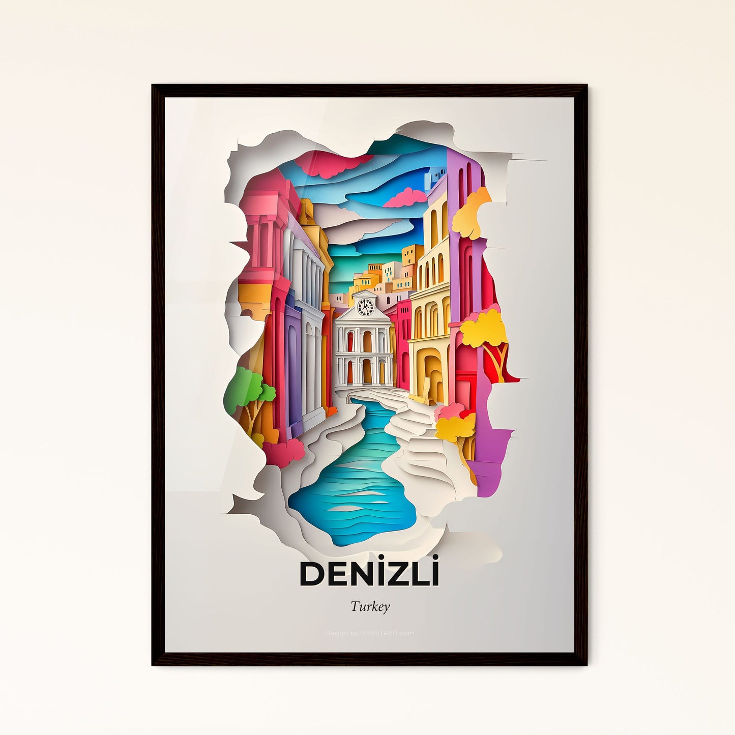 Vivid Denizli, Turkey - a paper cut of a city with a river