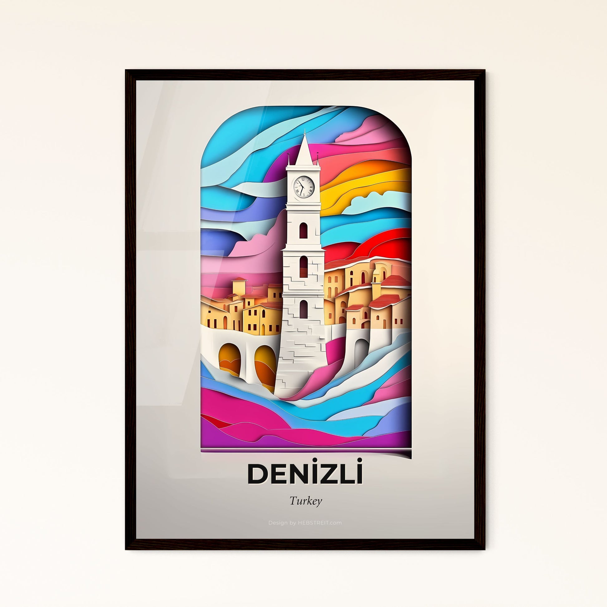 Vivid Denizli, Turkey - a clock tower with a colorful sky and water