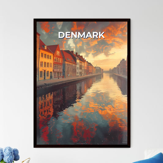 Vibrant Painting of a Danish Canal Featuring Buildings and Clouds in the Sky