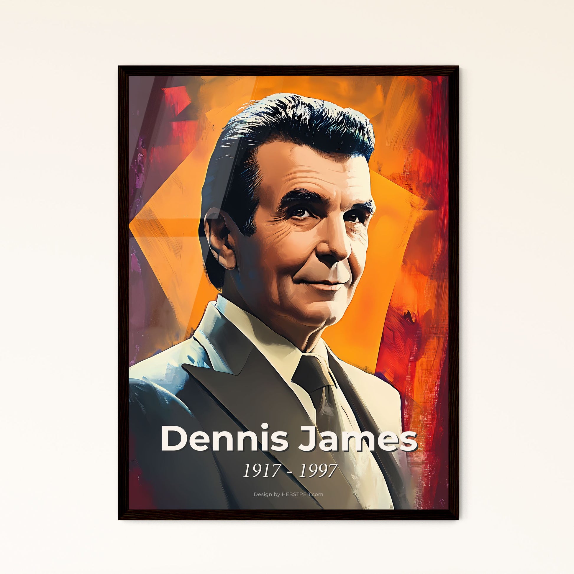 Portrait of Dennis James, 1917 - 1997. Impressionistic painting of a man in a suit and tie.