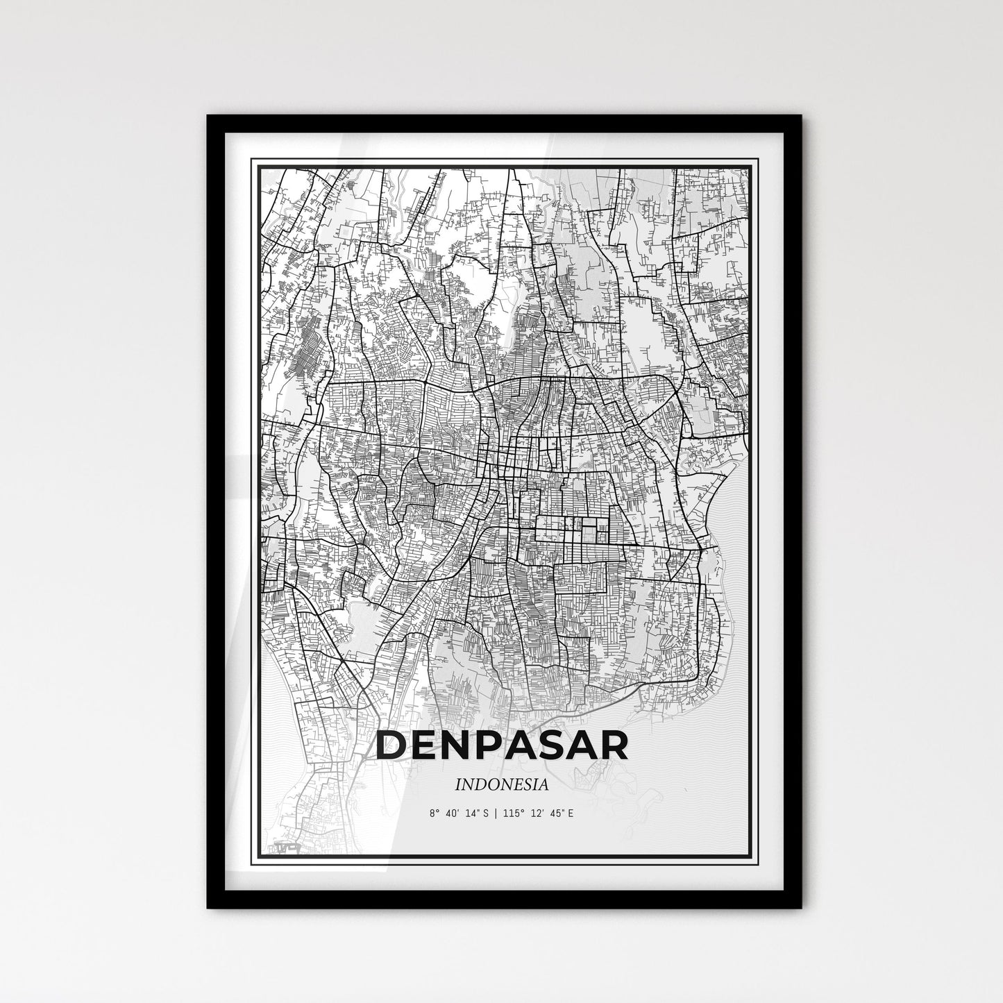 Denpasar Indonesia - Scandinavian Style City Map for Modern Home Decor