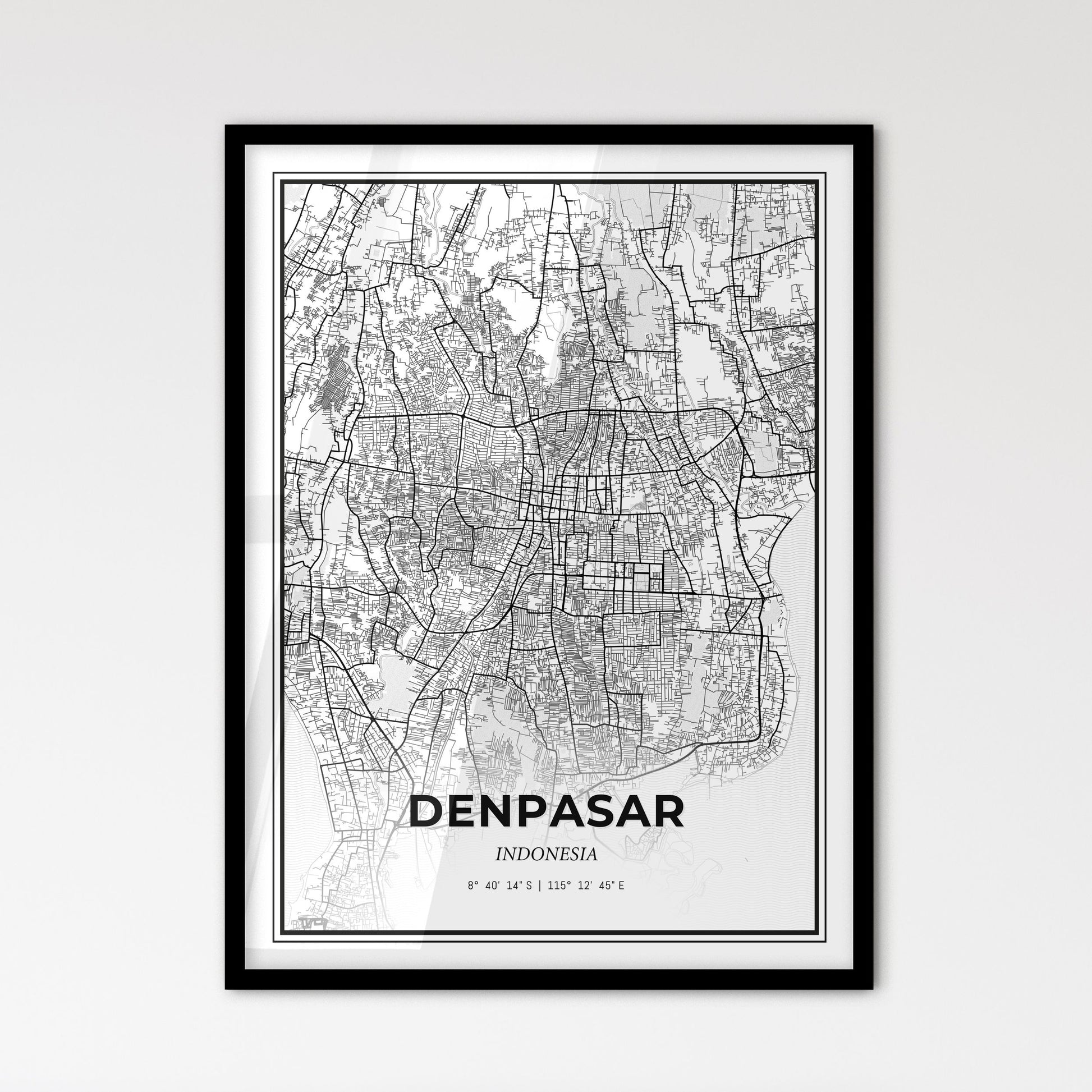 Denpasar Indonesia - Scandinavian Style City Map for Modern Home Decor