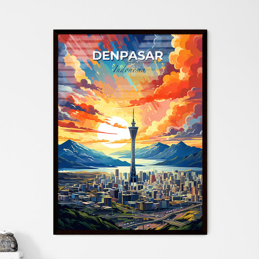 Denpasar Skyline Cityscape Indonesia Painting Art Mountains Colorful Default Title