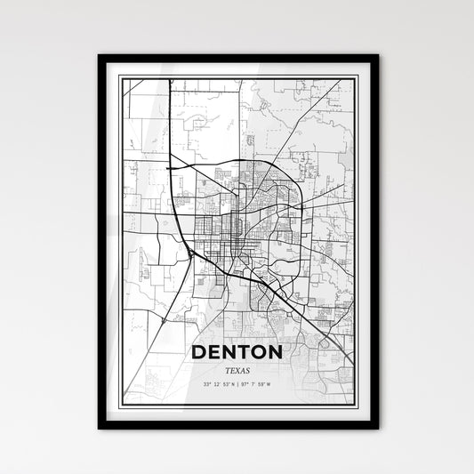 Denton Texas - Scandinavian Style City Map for Modern Home Decor