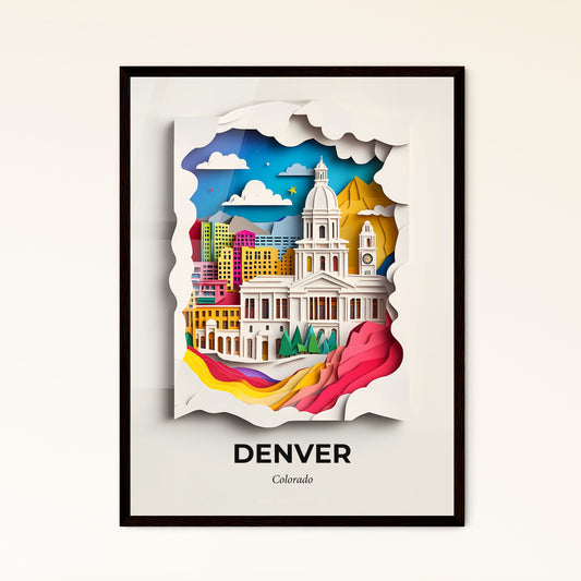 Vivid Denver, Colorado - a paper cut of a city with a clock tower