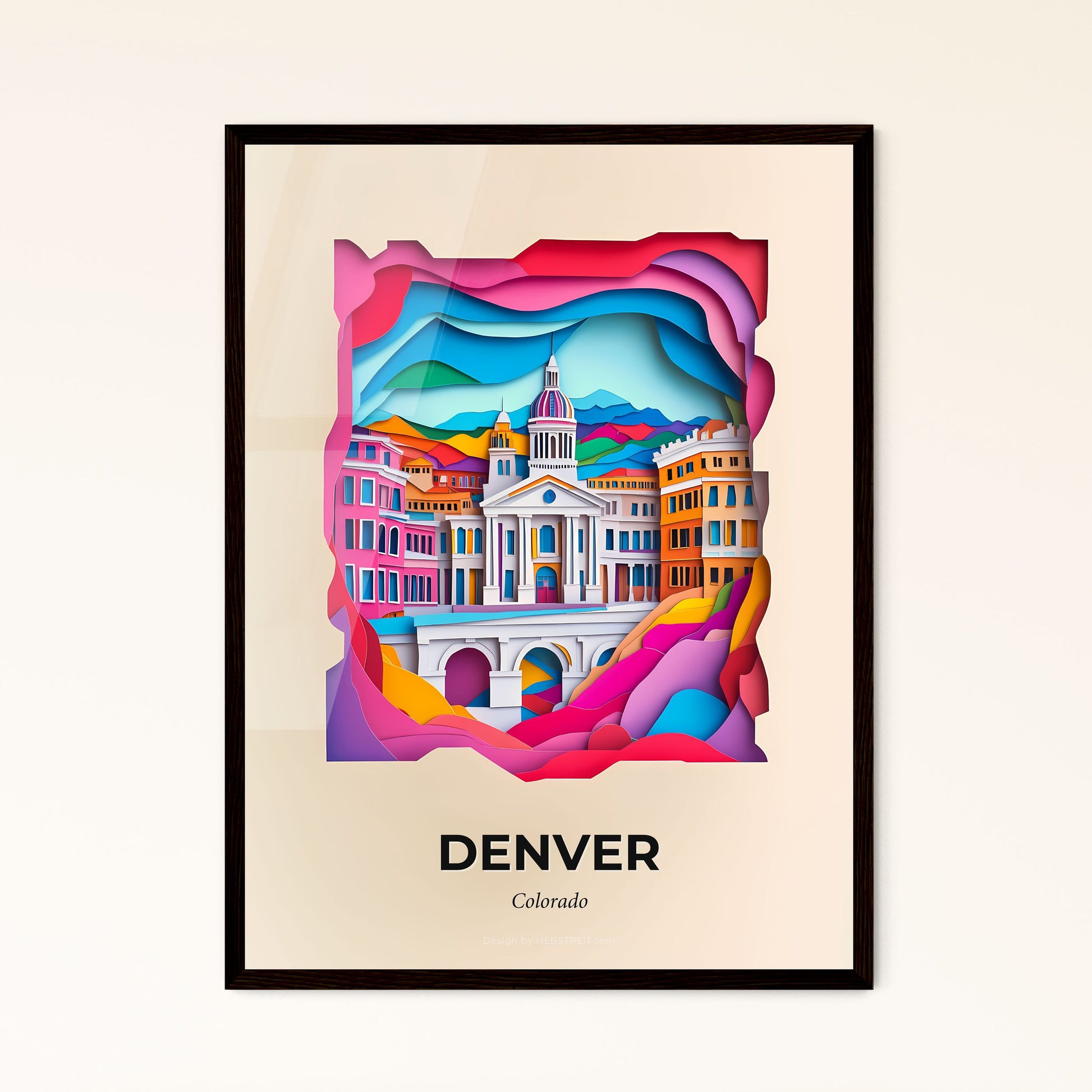 Vivid Denver, Colorado - a paper cut of a city with a river