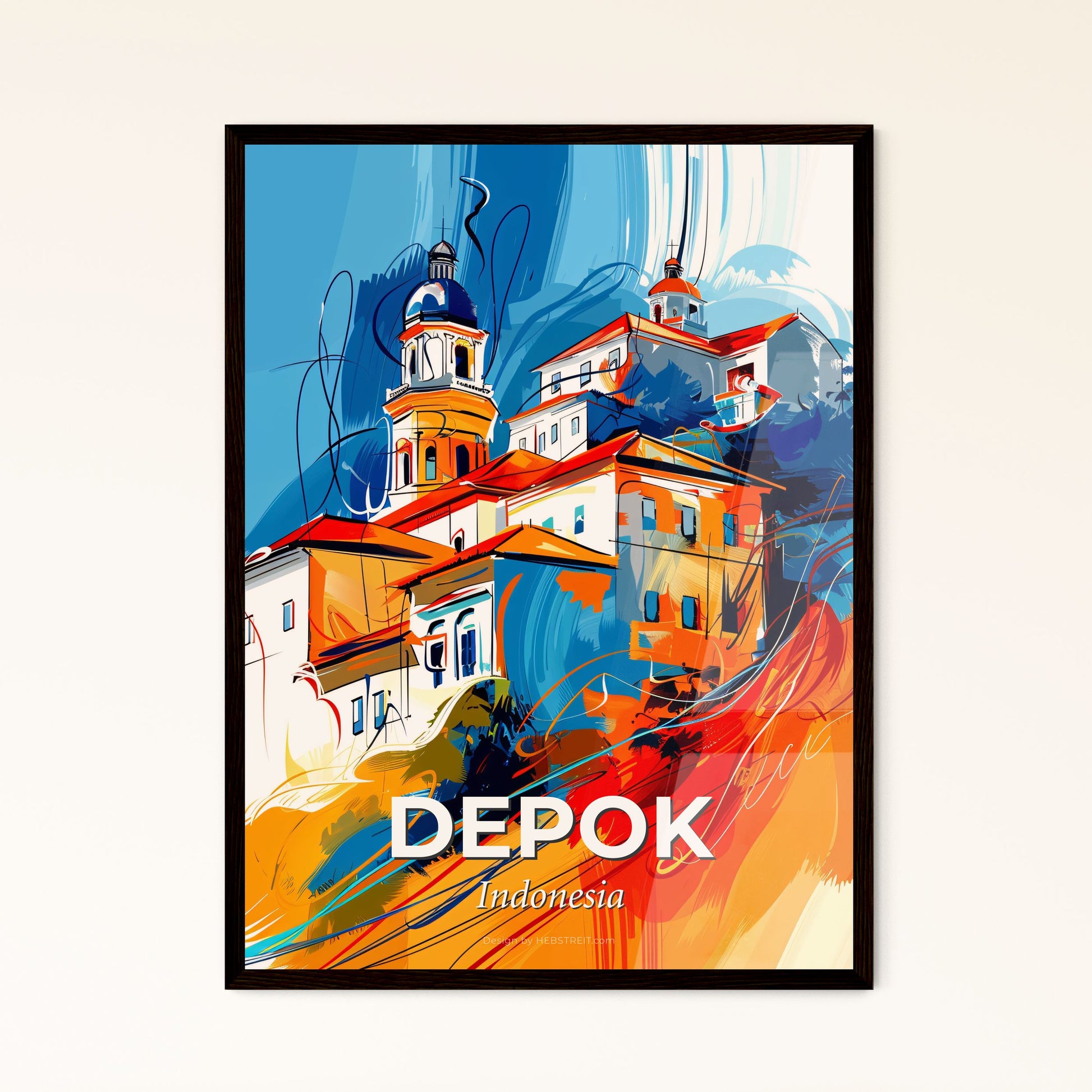 Vibrant Depok, Indonesia - A Painting Of A Building With A Steeple