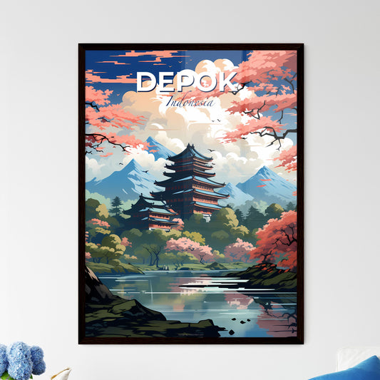 Painting of Depok Indonesia Skyline with Pagoda and Lake Default Title