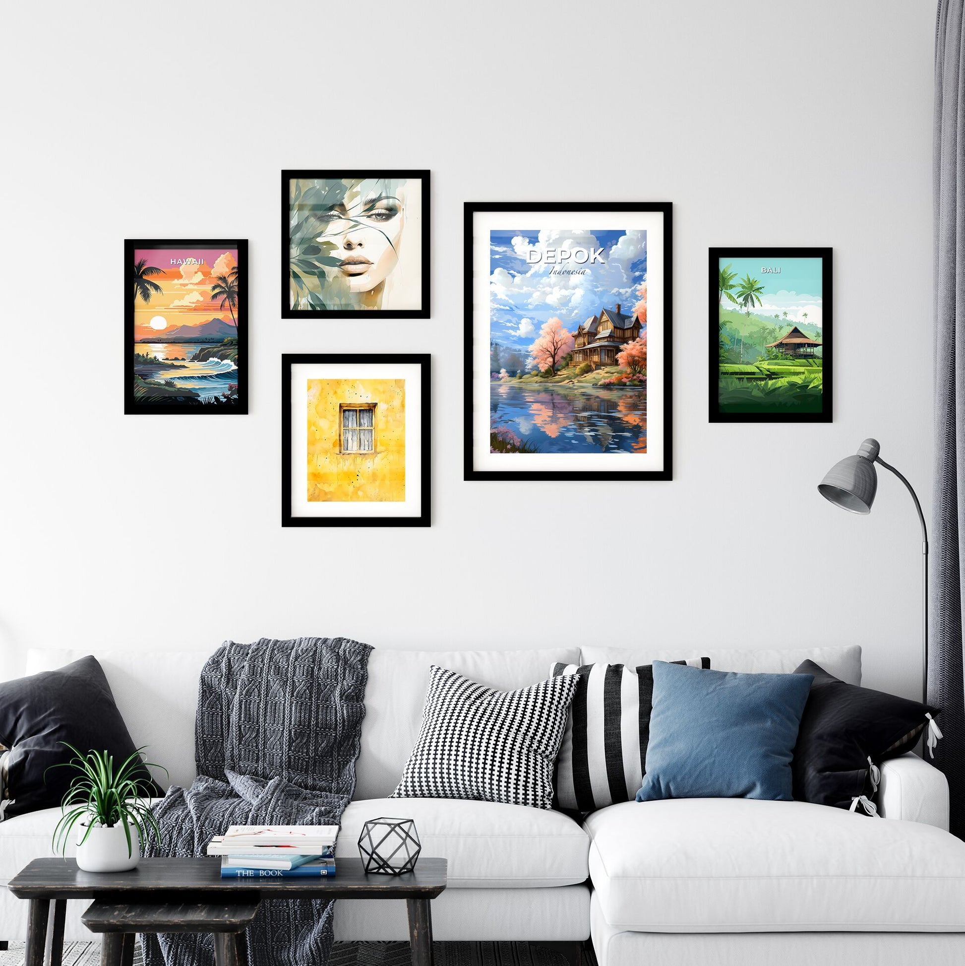 Depok Indonesia Skyline Painting, Vibrant Art, House by the Lake, Colorful Cityscape Default Title