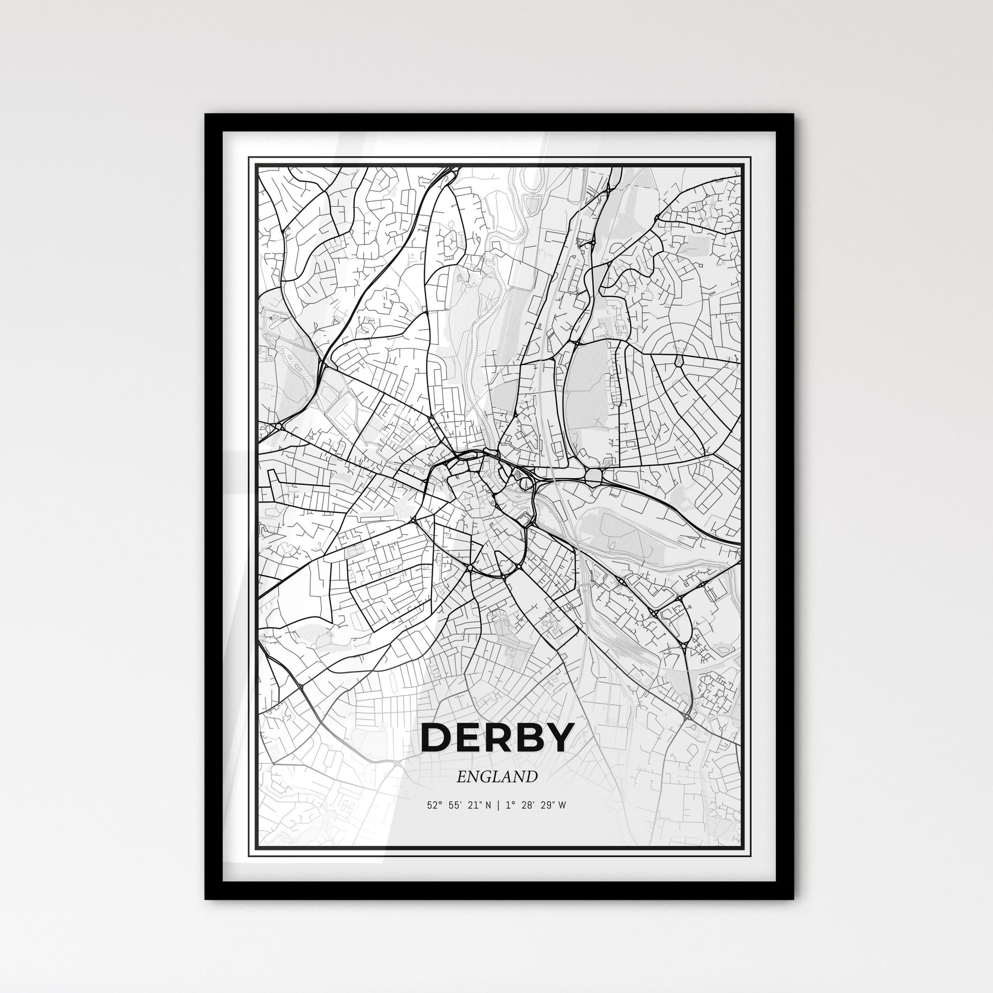 Derby England - Scandinavian Style City Map for Modern Home Decor