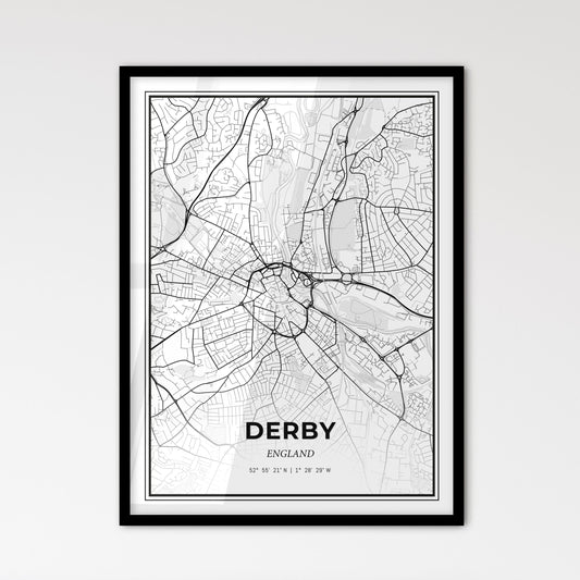 Derby England - Scandinavian Style City Map for Modern Home Decor