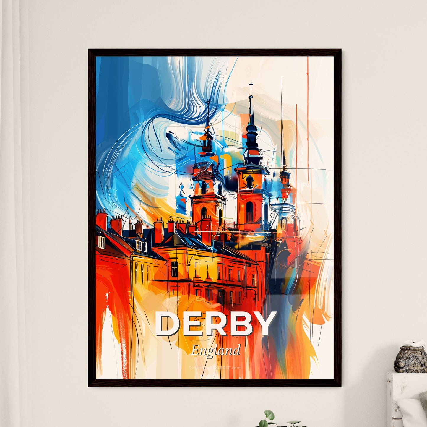 Vibrant Derby, England - A Painting Of A Building With Towers