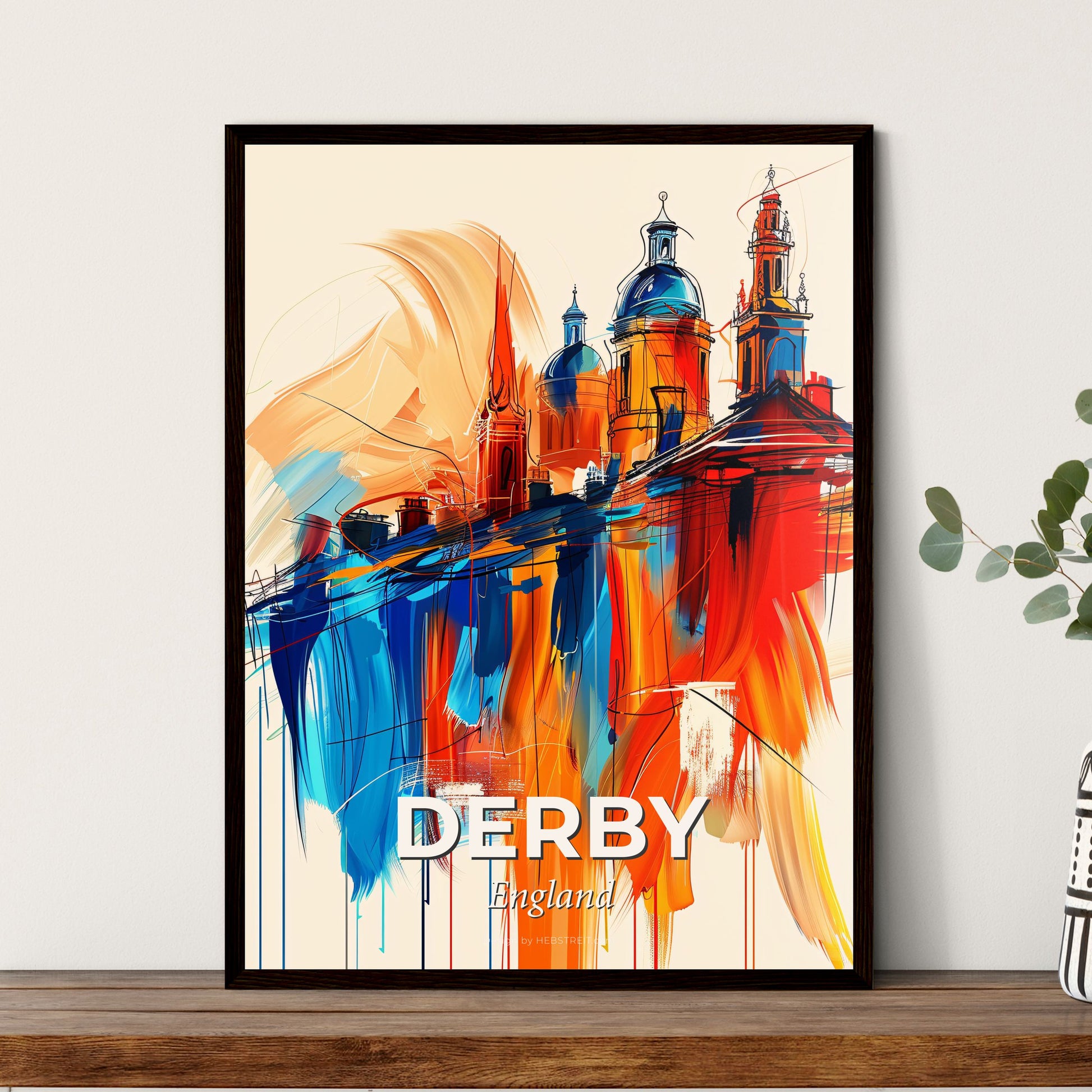 Vibrant Derby, England - A Painting Of A Building With Towers And Spires