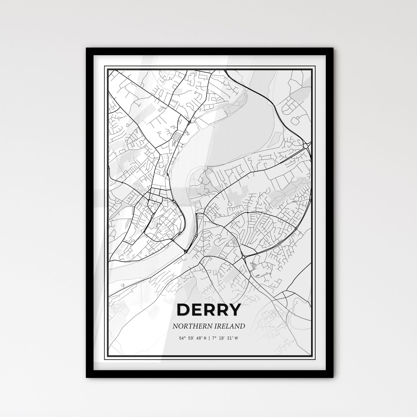 Derry Northern Ireland - Scandinavian Style City Map for Modern Home Decor