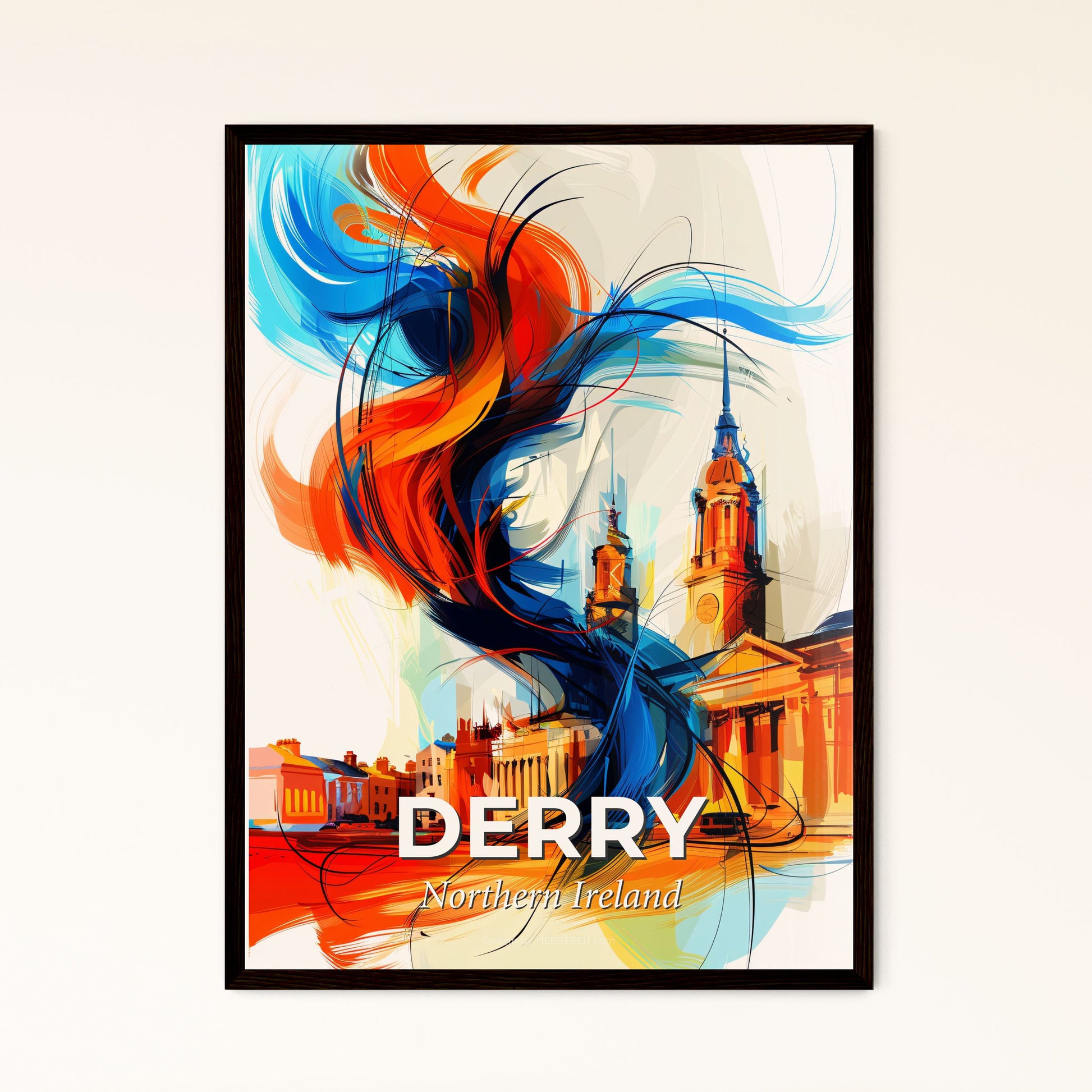 Vibrant Derry, Northern Ireland - A Painting Of A Building With A Colorful Swirl