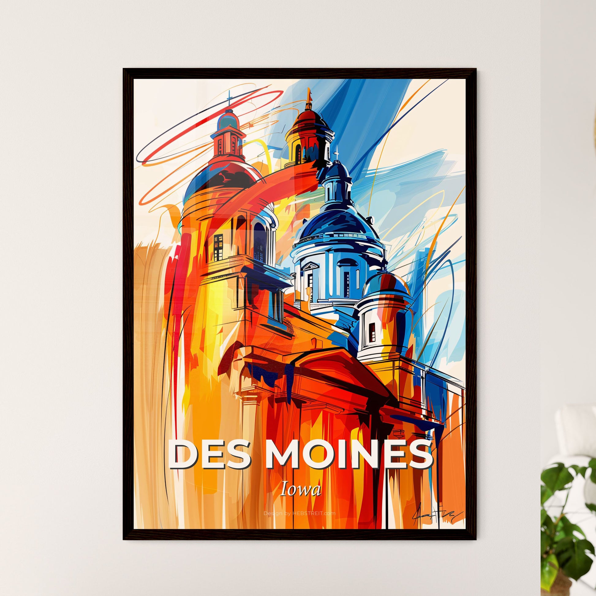 Vibrant Des Moines, Iowa - A Painting Of A Building With Domes