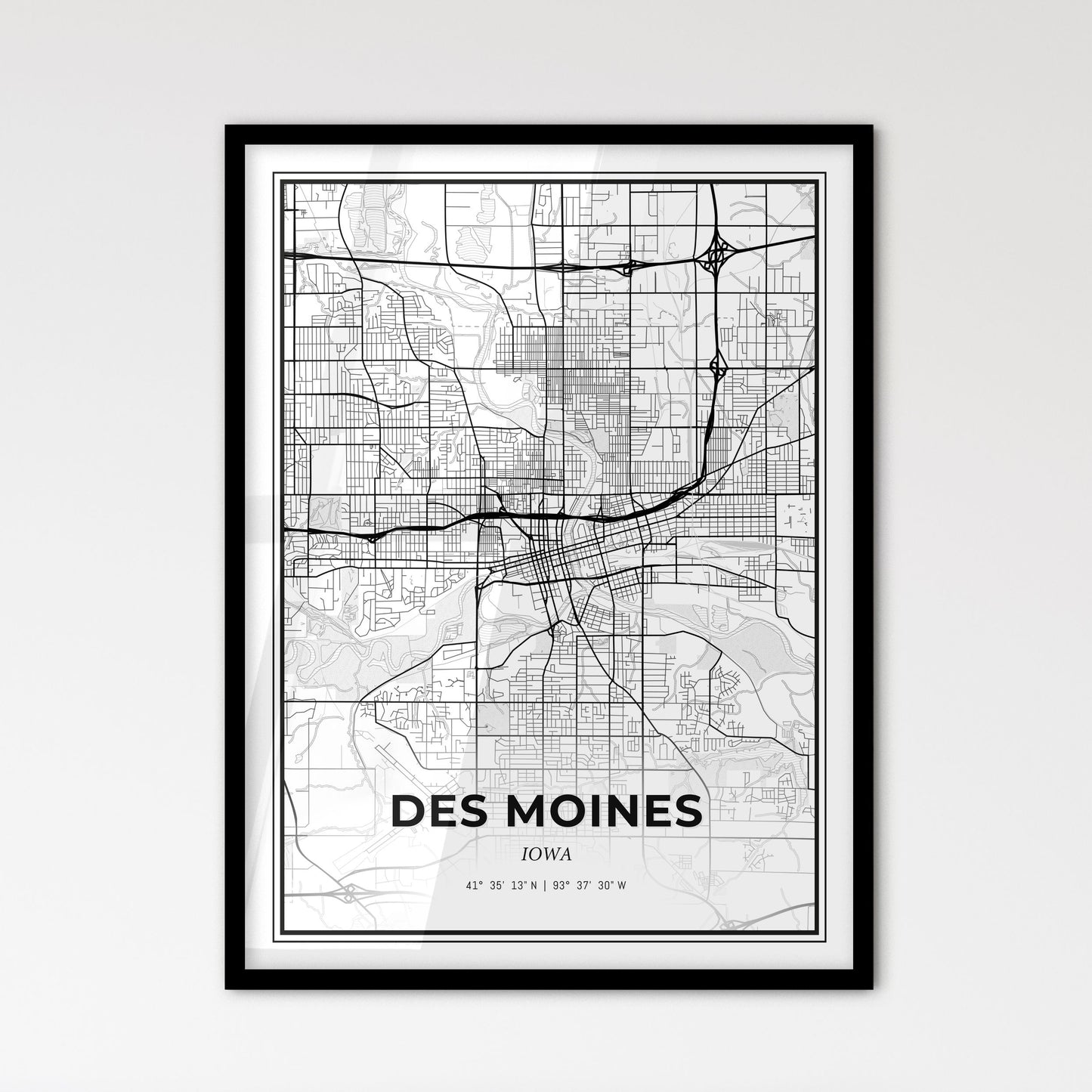 Des Moines Iowa - Scandinavian Style City Map for Modern Home Decor