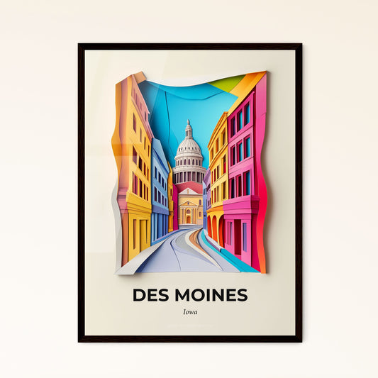 Vivid Des Moines, Iowa - a paper cut of a city street with a dome in the background