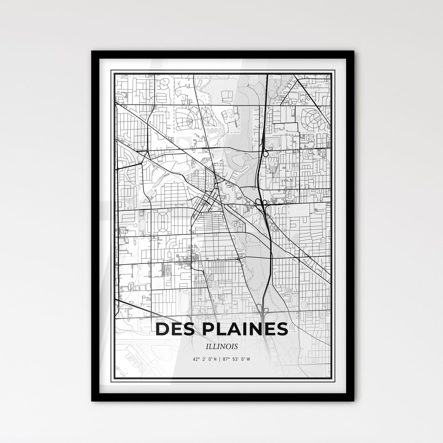 Des Plaines Illinois - Scandinavian Style City Map for Modern Home Decor