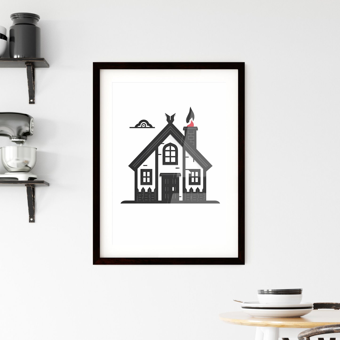 Minimalist Viking House Icon, Black and White, Artistic, 16 Variations, Vibrant Painting Default Title